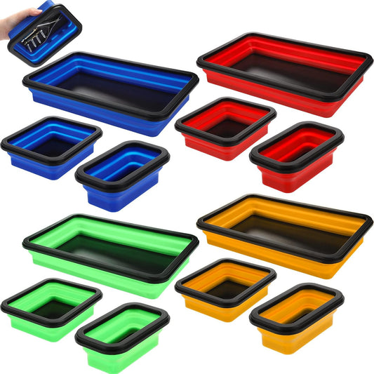 12 Pcs Collapsible Magnetic Parts Tray Set Foldable Tool Tray Storage Organizer Magnetic Tray 3 Different Size Collapsible Bowl for Screw, Bolts, Nuts, Washers, Pins, Tool Gifts for Men