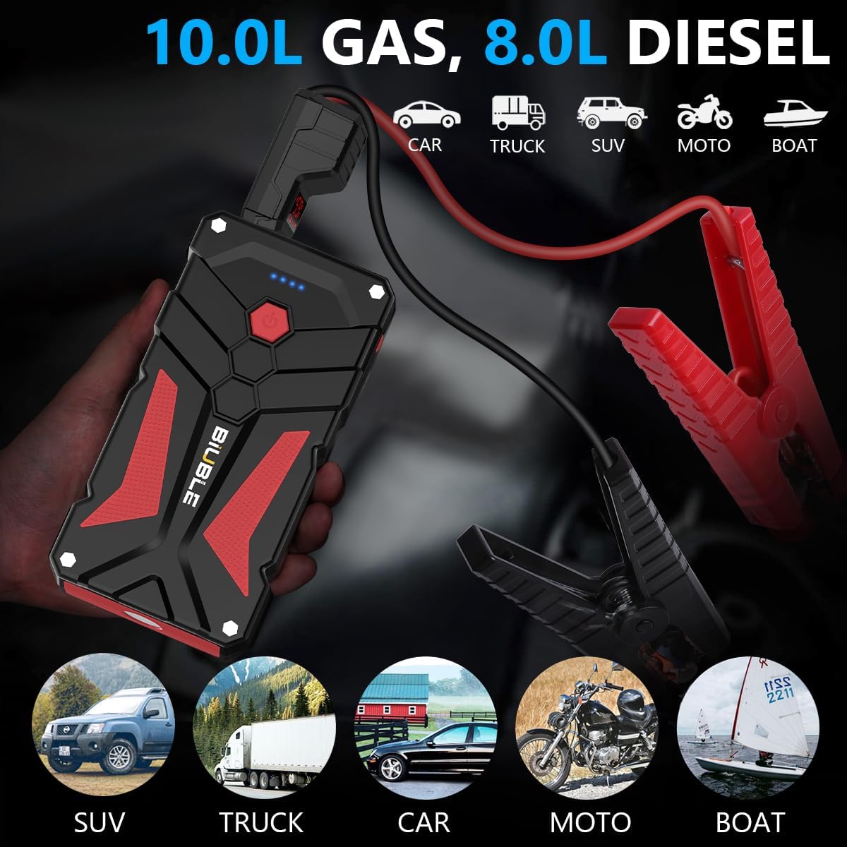 Car Battery Starter, 7000A Peak 12V Car Auto Jump Starter Power Pack with USB Quick Charge 3.0 (Up to 10L Gas or 8.0L Diesel Engine)
