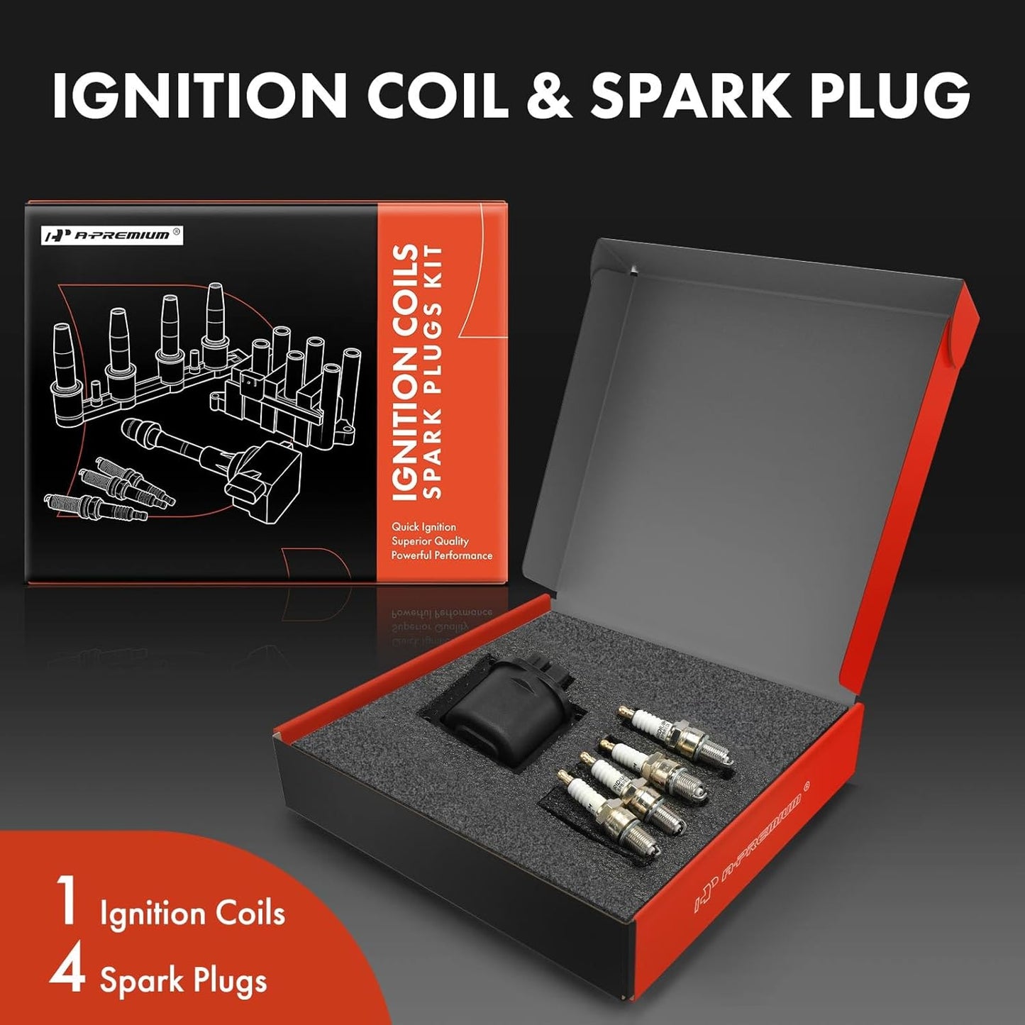 A-Premium 1x Ignition Coil Pack and 4x Iridium & Platinum Spark Plugs Compatible with Toyota 4Runner 1984, Celica 1981-1982, Corona 1981, Pickup 1981-1990, L4 2.4L, Replace #9091902106