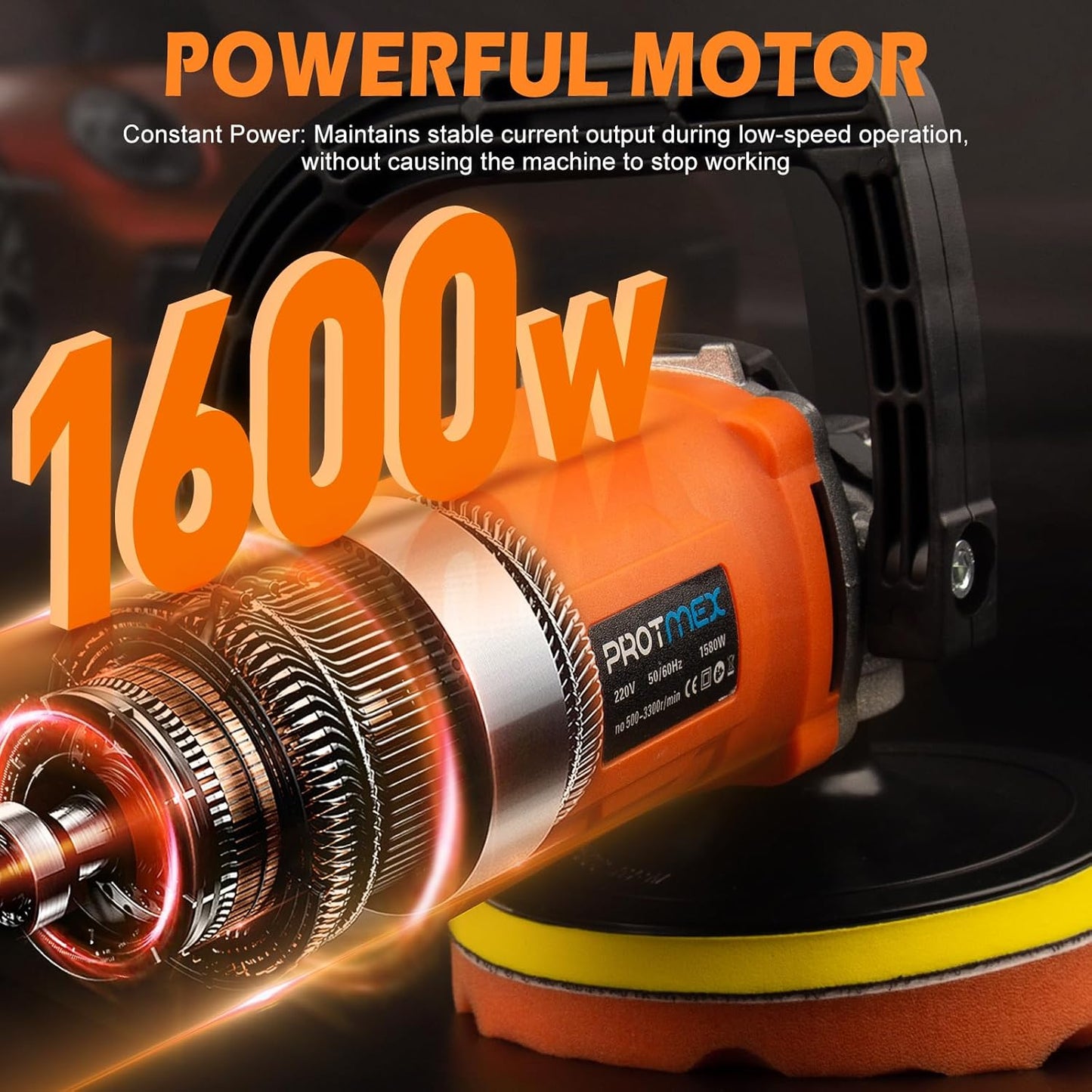 Buffer Polisher,1600W 7 Inch/6 Inch Rotary Buffer Polisher Waxer, 8 Variable Speeds 500-3500 RPM,Car Buffers and Polishers Kit, Detachable Handle for Car, Boat, Polishing, Waxing