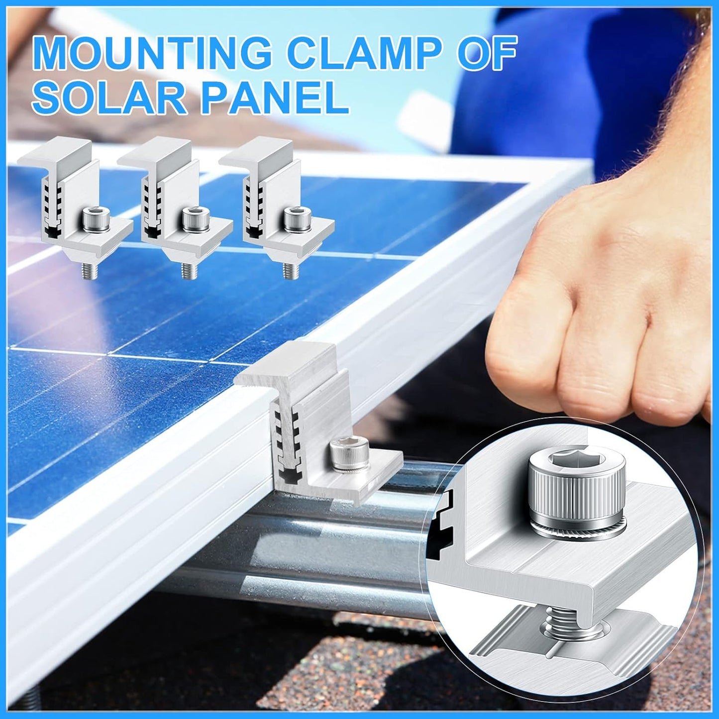 Zhengmy Solar Panel End Clamp Mounting Z Bracket Mid Clamps Aluminum Rail End Clamps Clips Adjustable Panels Grounding Gutter Kit for Pv Mounting System Install Hardware Fasteners Accessory(40 Pack)