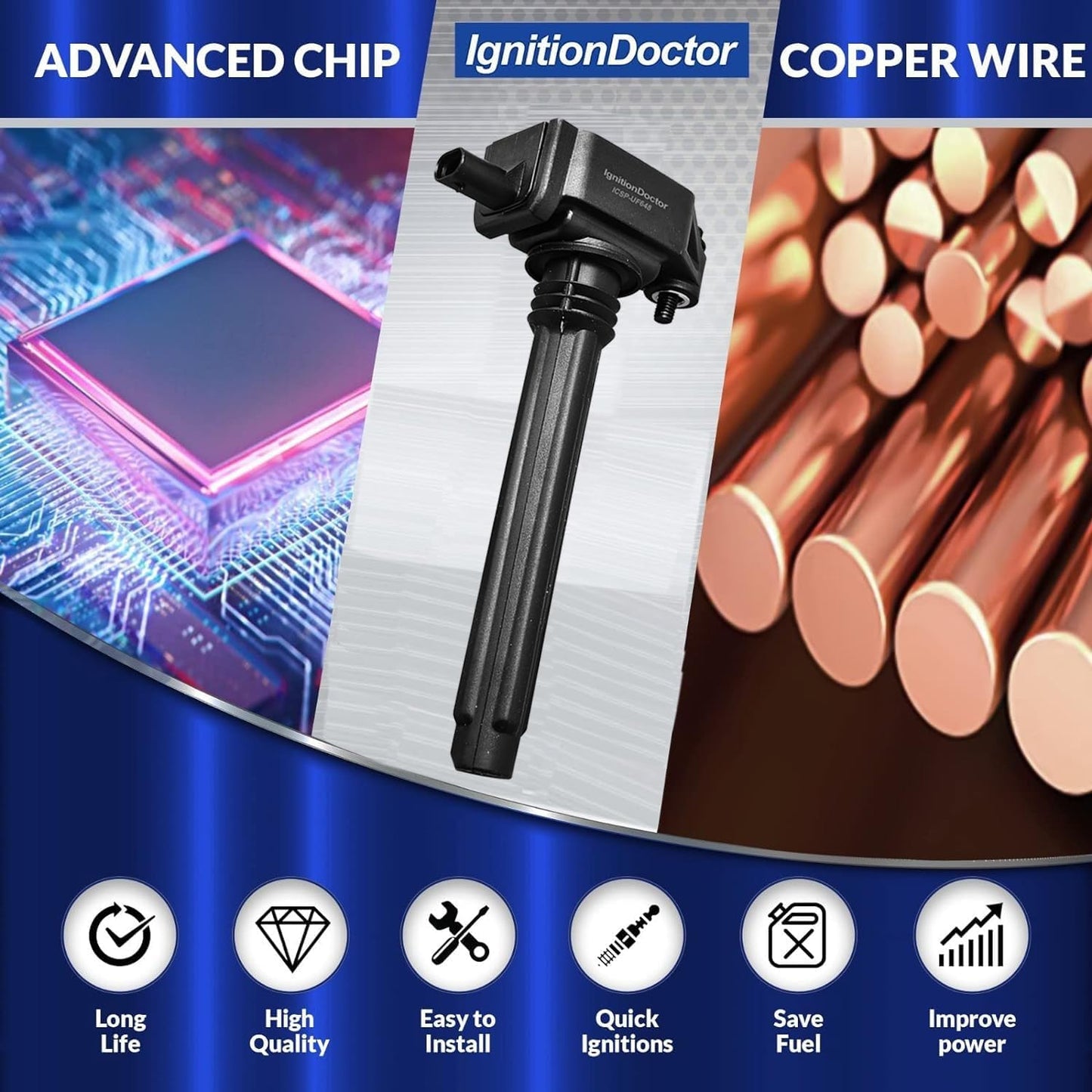 Set of 6 Iridium Spark Plug Ignition Coil Compatible with Avenger Grand Caravan Dodge Journey Jeep Wrangler Chrysler 200 300 Town & Country RAM 1500 2500 3500 Durango 3.6L V6 UF648 9407