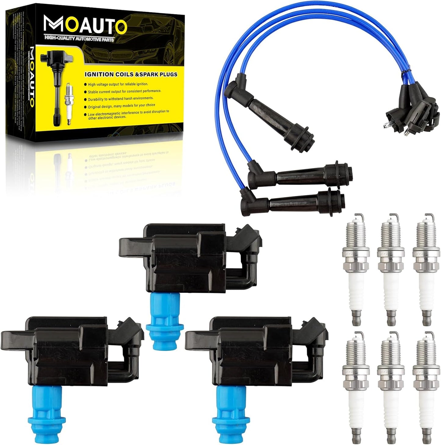 Set of 2 Ignition Coils Pack 9008019007 UF180 & 4 PCS Iridium Spark Plugs with Wire Set Compatible with Toyota Camry Solara RAV4 - L4 2.0 2.2