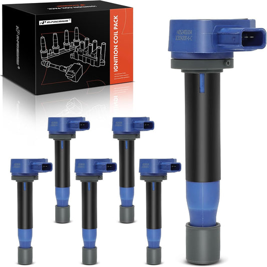 A-Premium (Blue) Engine Ignition Coil Pack Compatible with Honda Accord 2000-2003 3.0L, Odyssey 1999-2010 3.5L & Acura TL 1999-2008 3.2L 3.5L, CL 2001-2003 3.2L, RL 2005-2008 3.5L, 6-PC Set