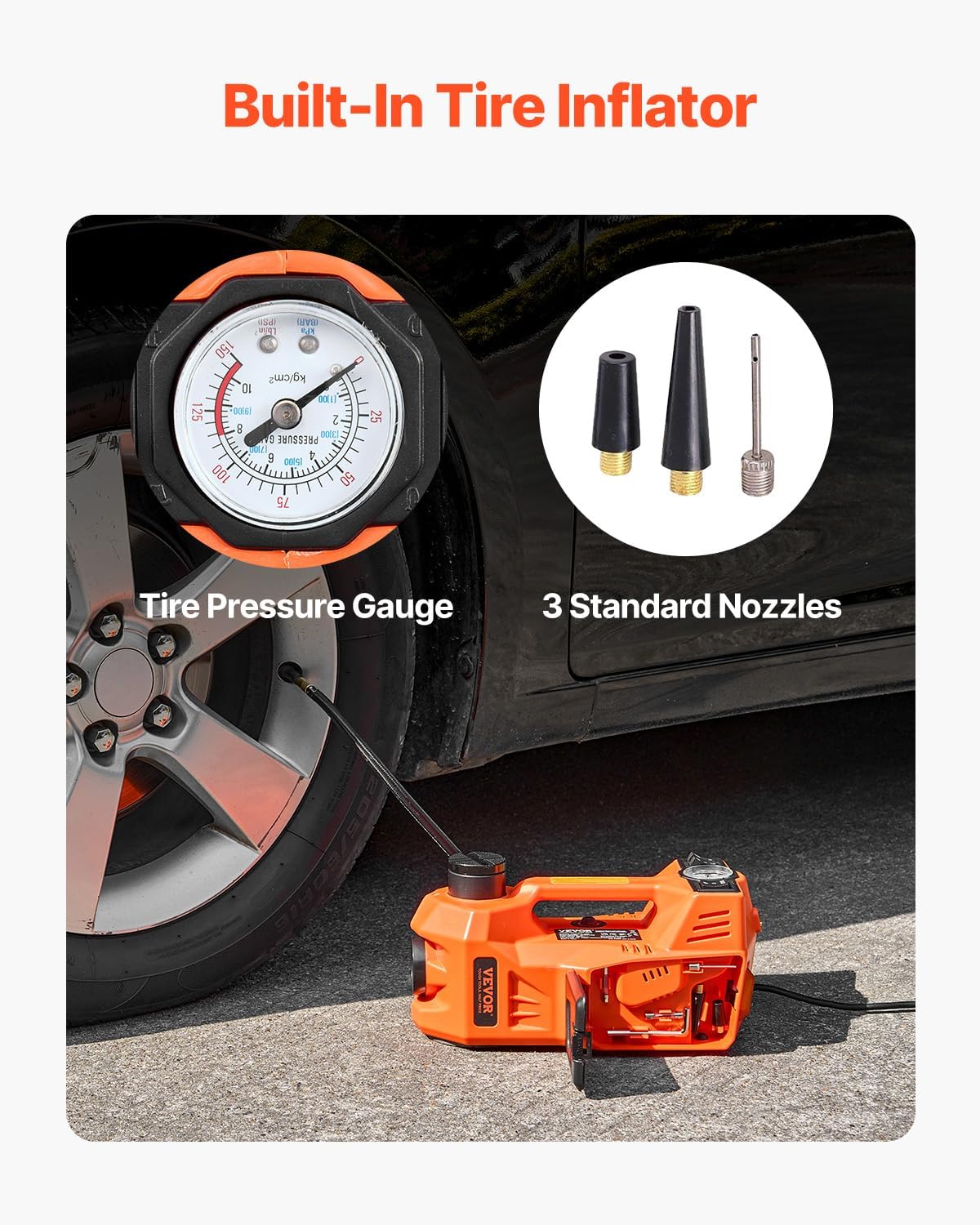 VEVOR Electric Car Jack, 5 Tons /11000 lbs, Electric Scissor Jack with Built-In Inflator, 12V Adjustable Tire Change Replacement with Secure Hammer & LED Light, Portable Jack kit for Sedan, SUV, Truck