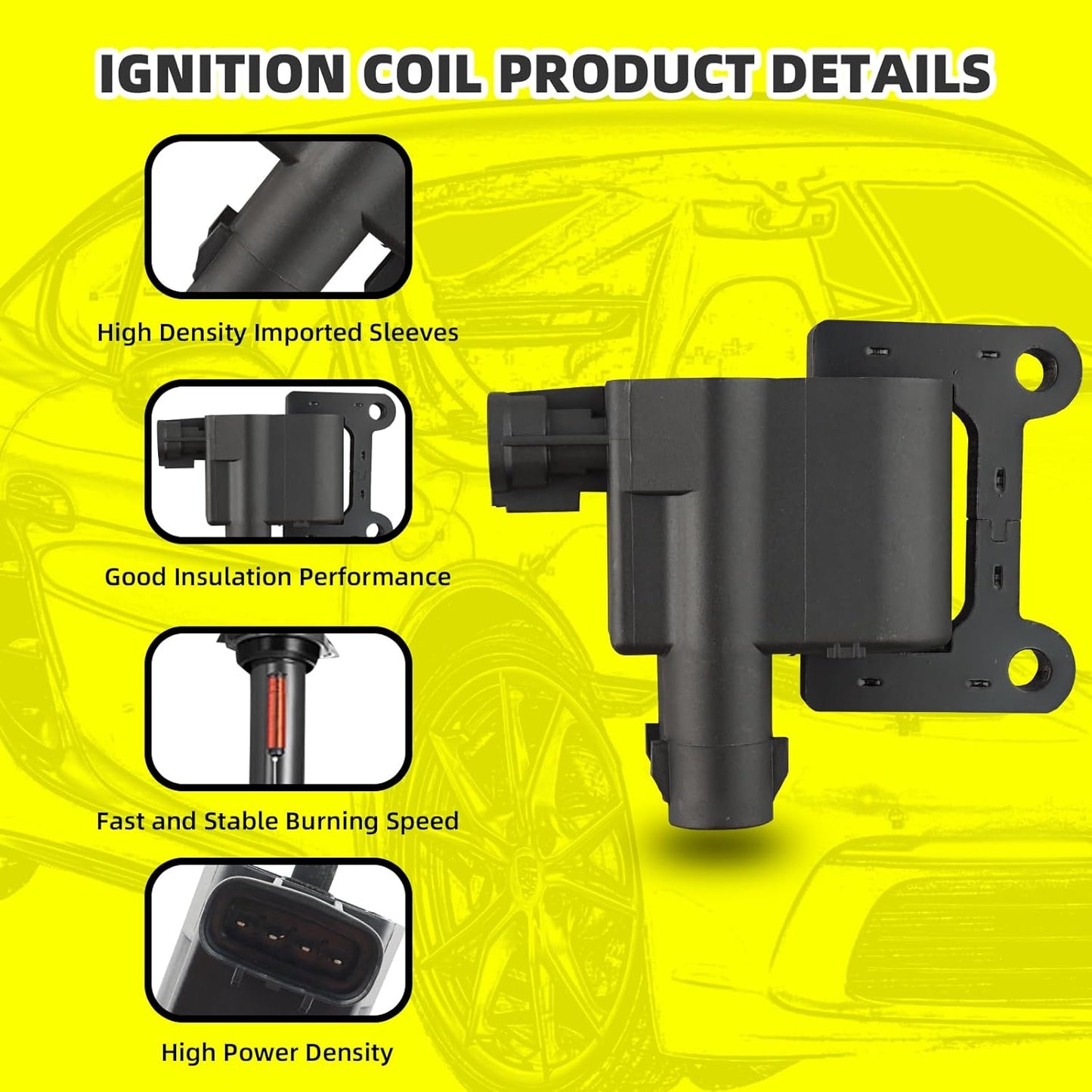 Set of 2 Ignition Coils Pack 9008019007 UF180 & 4 PCS Iridium Spark Plugs with Wire Set Compatible with Toyota Camry Solara RAV4 - L4 2.0 2.2