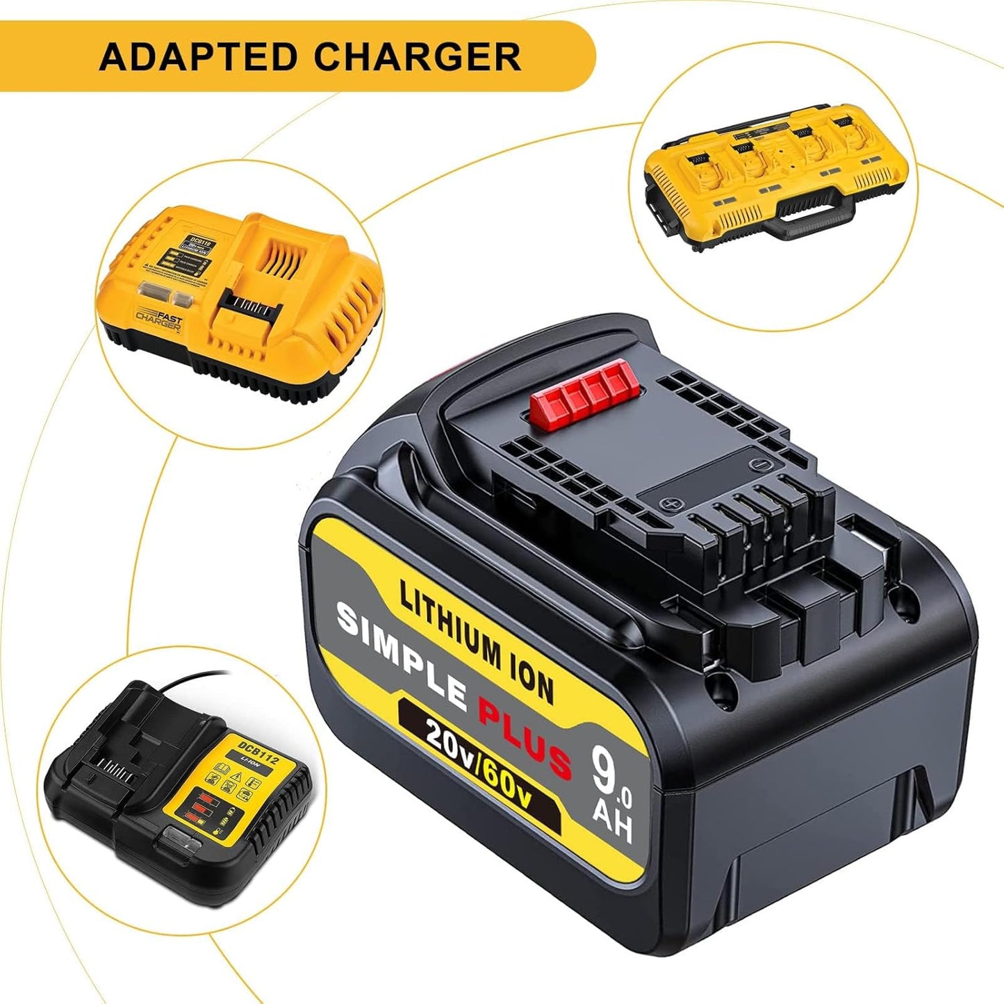 60V Battery, 9Ah 60V Max Replacement Battery for DCB606, DCB609, DCB612, Compatible with Dewalt Flexvolt 20V/60V Power Tools, 4-Pack