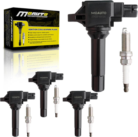 Set of 4 Ignition Coils Pack UF747 22433AA700 & 4 PCS Iridium Spark Plugs Compatible with Subaru XV Crosstrek Forester Legacy Outback - 2.0L 2.5L H4