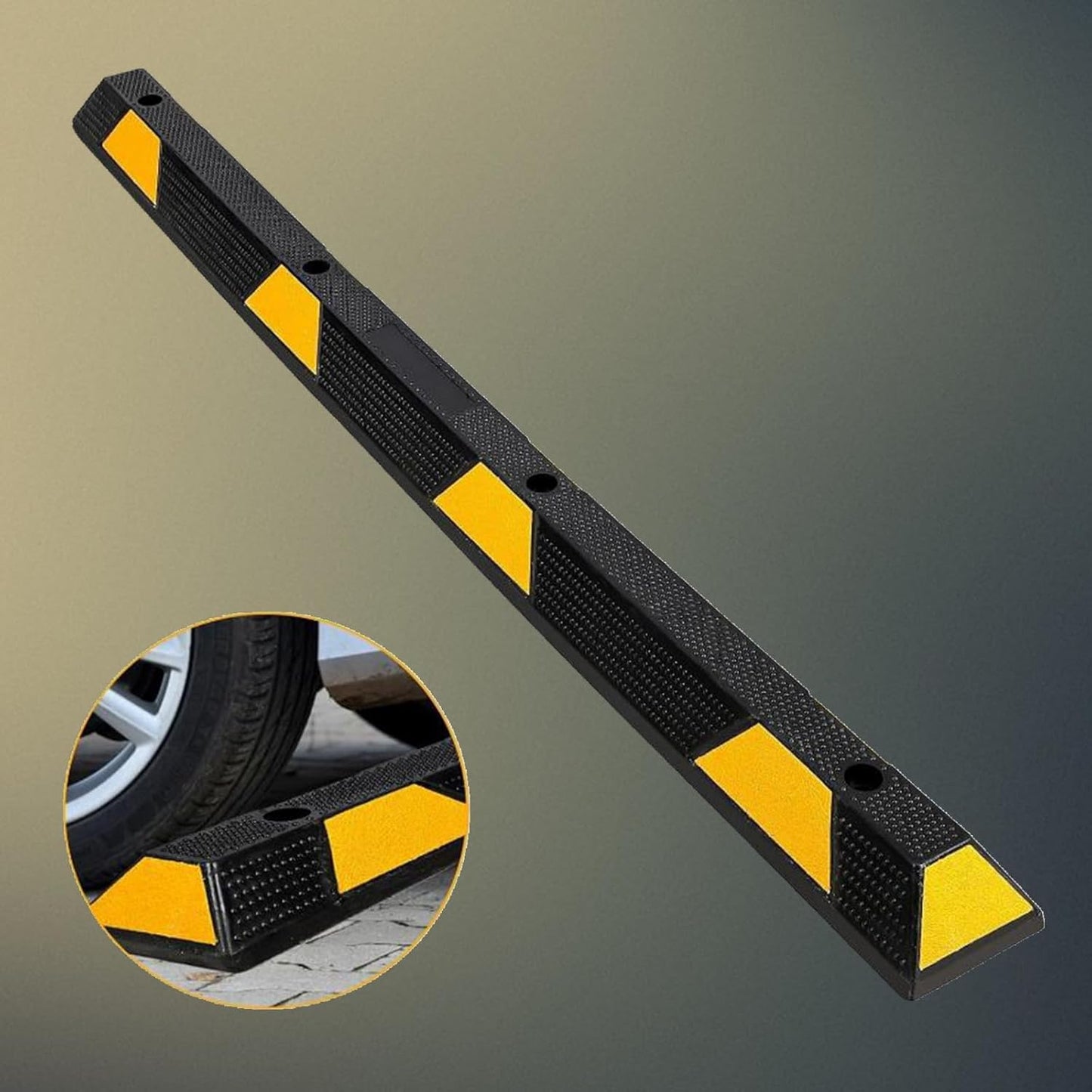 2 Pack Rubber Curb Parking Garage Floor Stopper, 72.8 in 55000 LBS Capacity Extra Wide Rubber Parking Lot Stopper with 8 High Reflective Yellow Safety Stripes for Vehicles Truck Driveway