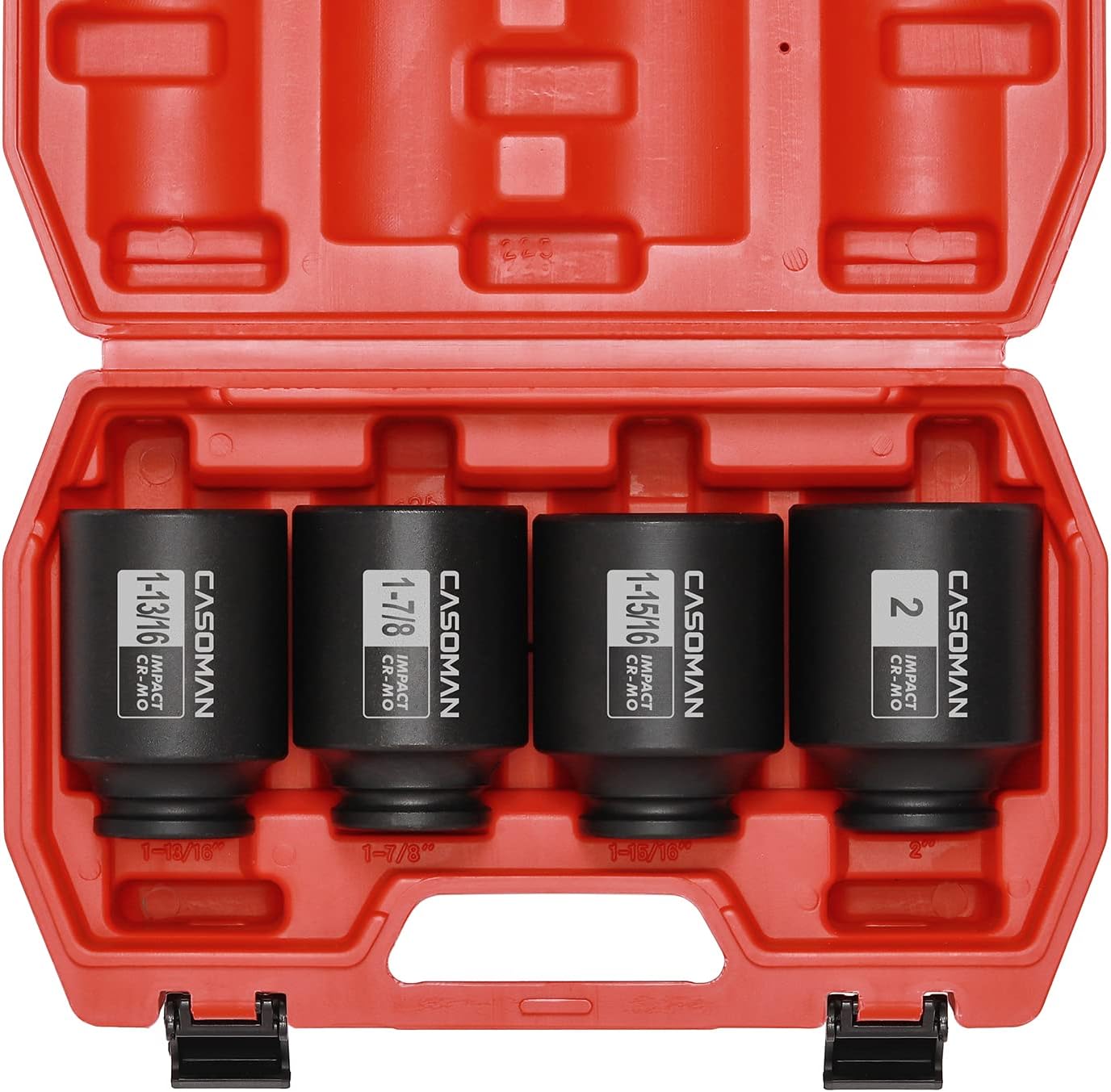 CASOMAN 8PCS 1/2"Dr. Deep Impact Socket Set-SAE, 1-9/16" to 2", 6-Point, Spindle Axle Nut Impact Socket Set, CR-MO, Impact Grade