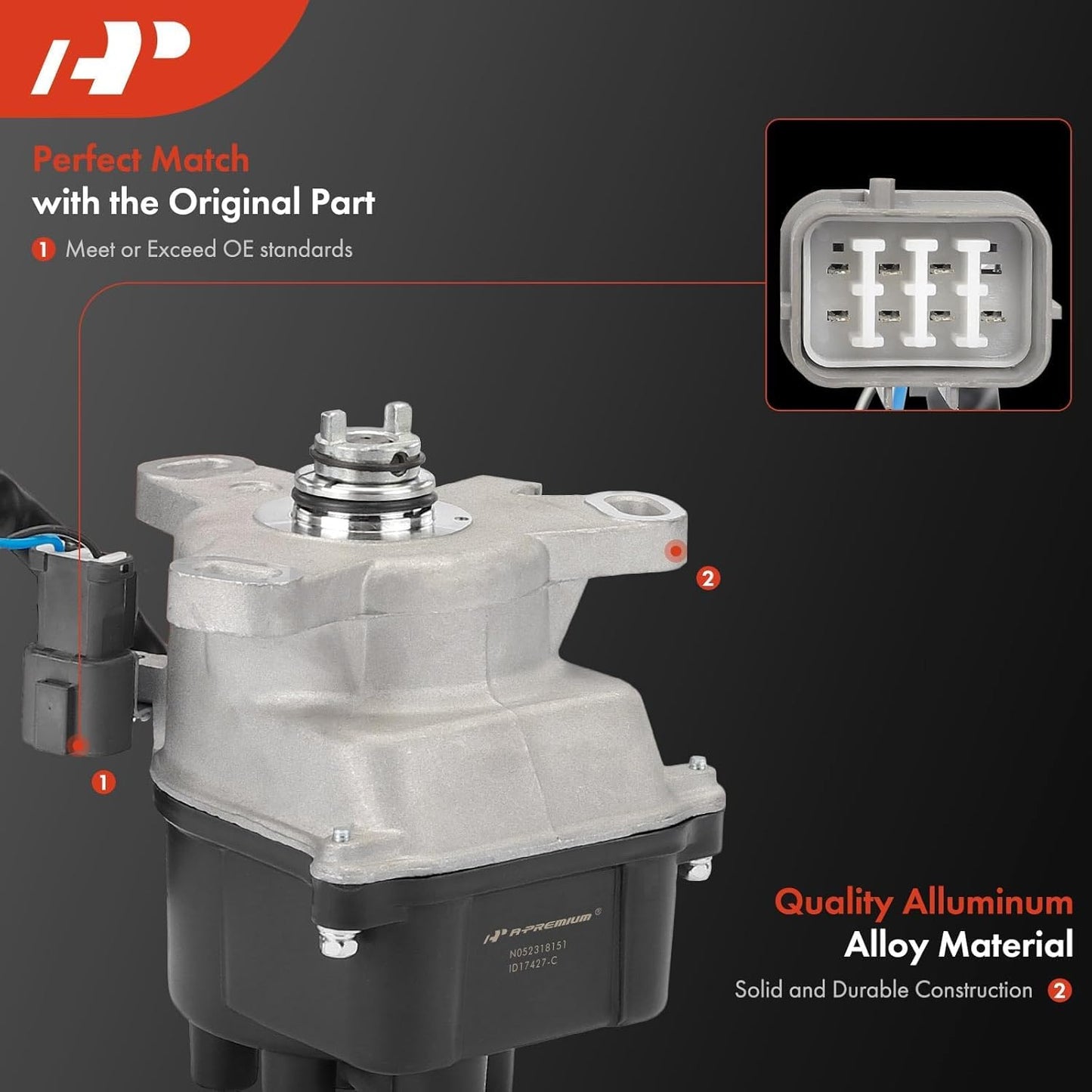 A-Premium Electronic Distributor with Cap and Rotor Compatible with Honda Civic (CX/DX/LX Model) 1992-1995, Civic del Sol (S Model) 1993-1995, 1.5L 4 Cyl