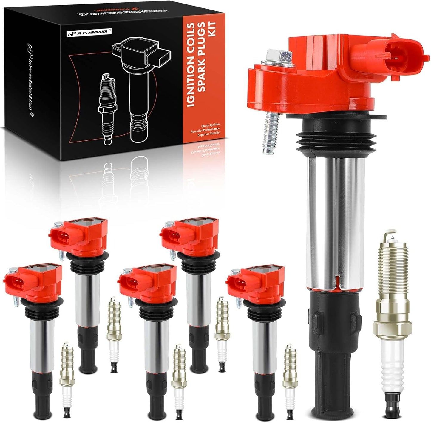 A-Premium Ignition Coils and Spark Plugs Kits Compatible with Chevrolet Traverse 2009 & GMC Acadia 2009 & Buick LaCrosse/Allure 2005-2008, Enclave 2009 & Cadillac CTS 2004-2009, SRX, STS 6-PC Set