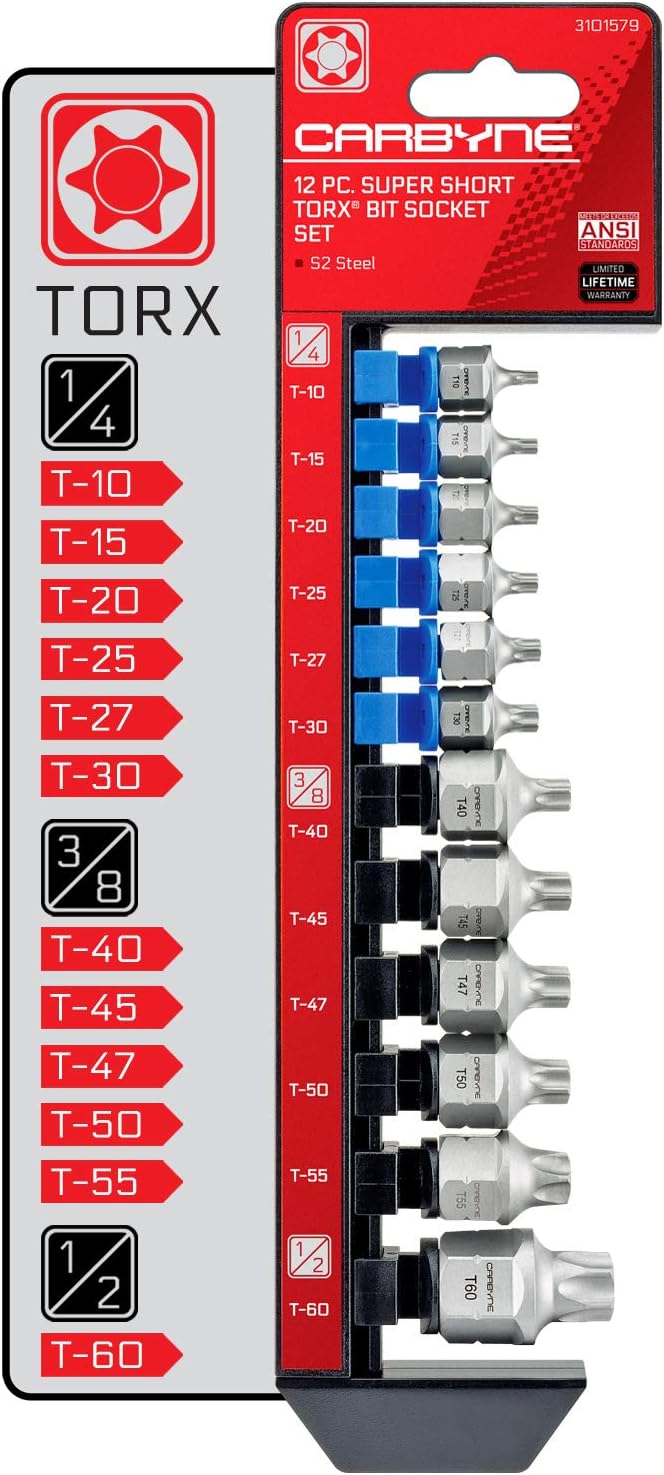 CARBYNE 9-Piece Metric Super Short Low Profile Hex (Allen) Bit Socket Set | 3mm to 14mm, Dual-Drive: Internal Square Drive & External Hex Drive • From a Family-Run Tool Company in the U.S.