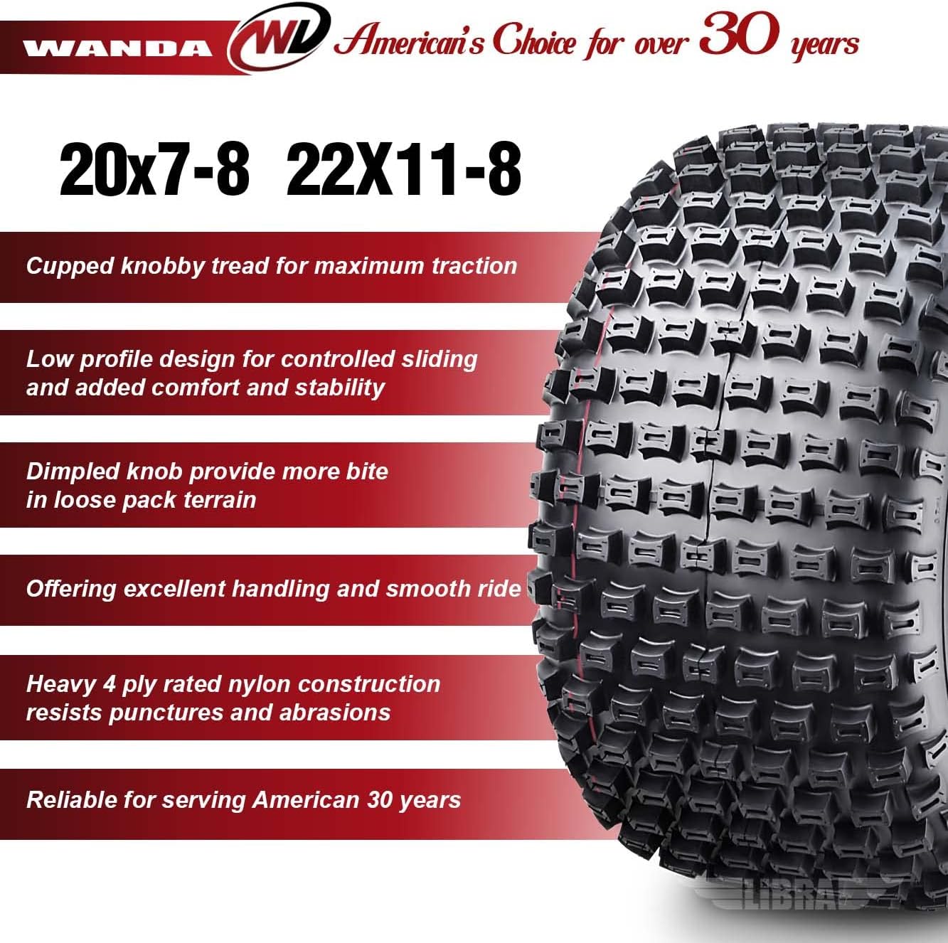 WANDA Set of 4 UTV ATV tires 20x7-8 & 22x11-8 for 83-87 Suzuki LT125 LT185 Quadrunner