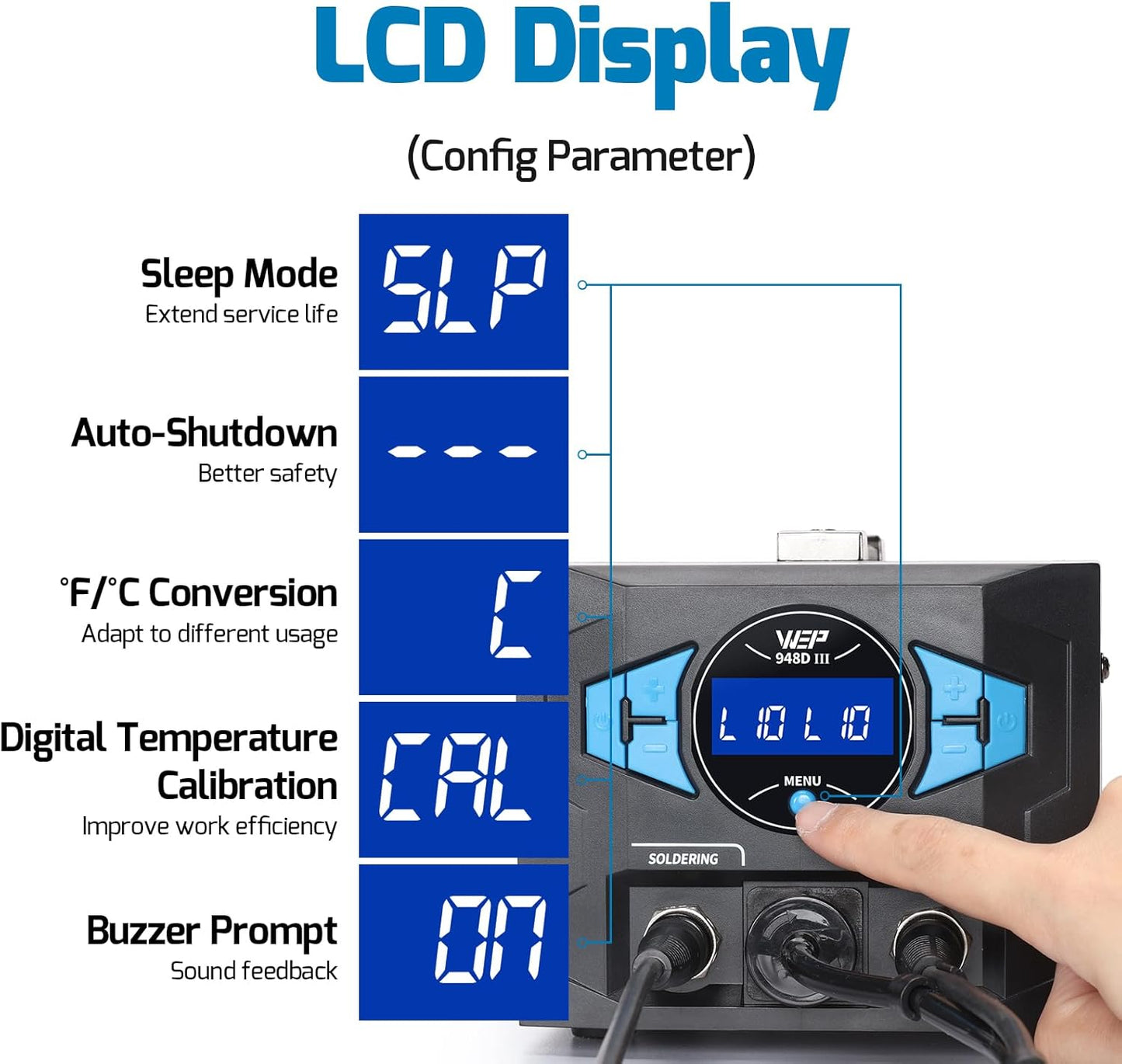 WEP 948D III Upgraded 2-IN-1 ESD Safe Soldering Desoldering Station with Fast-Heating Desoldering Gun & Soldering Iron, Sleep Mode, Automatic Shutdown, Temperature Calibration with 31 Pcs Accessories