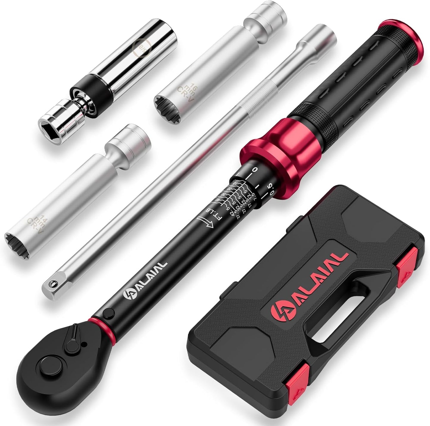 3/8 Inch Drive Magnetic Spark Plug Socket Set with Click Torque Wrench 5-45FT.LB/6.8-61Nm, 14PCS Swivel Spark Plug Socket, Universal Joint, Extension Bar, CR-V Steel for Easy Spark Plug Removal