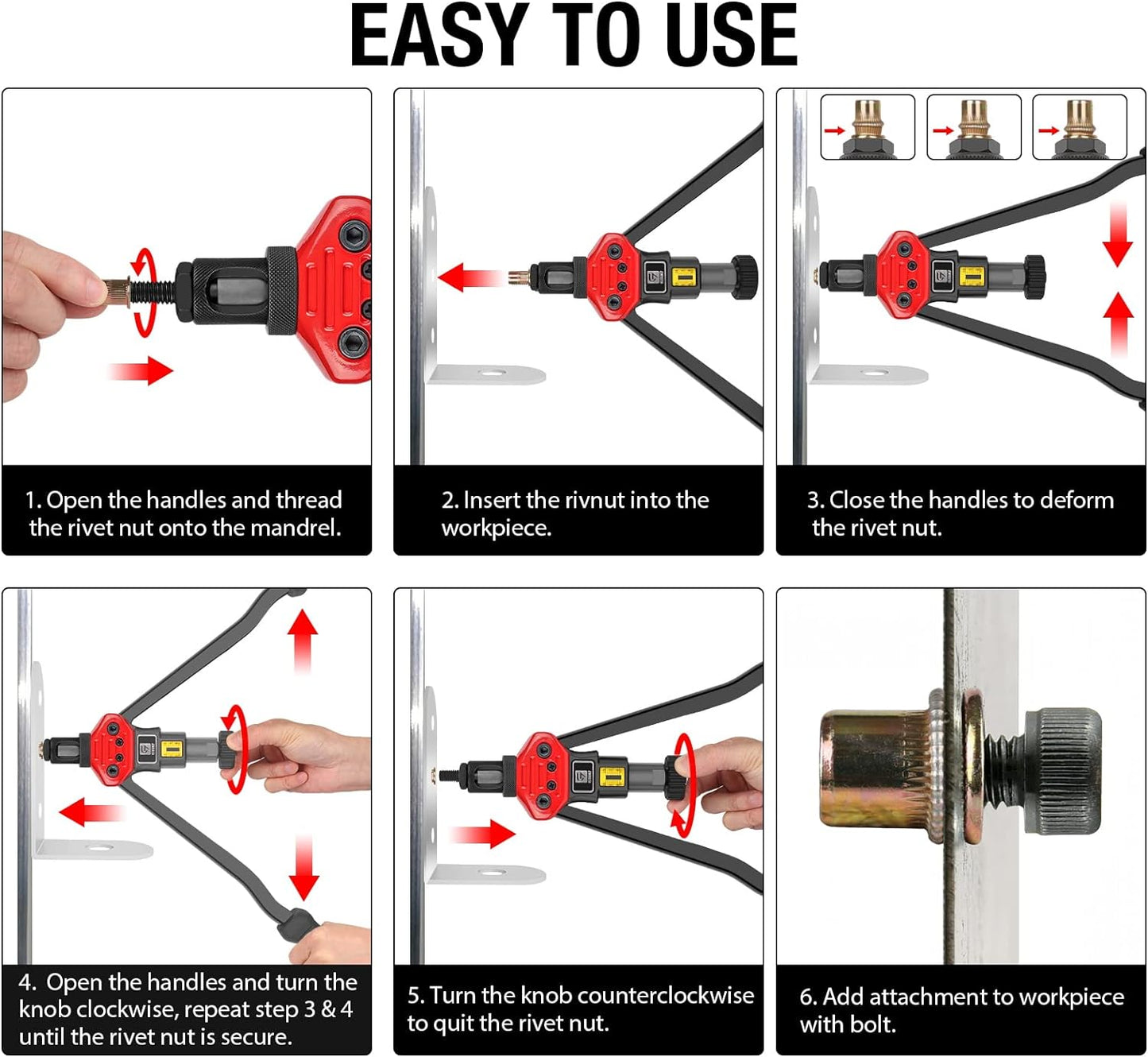 Rivet Nut Tool Kit,16-Inch Rivnut Tool Kit with 12 Metric and SAE Mandrels, 176Pcs Rivet nut Assortment Kit, Designed for Labour Saving