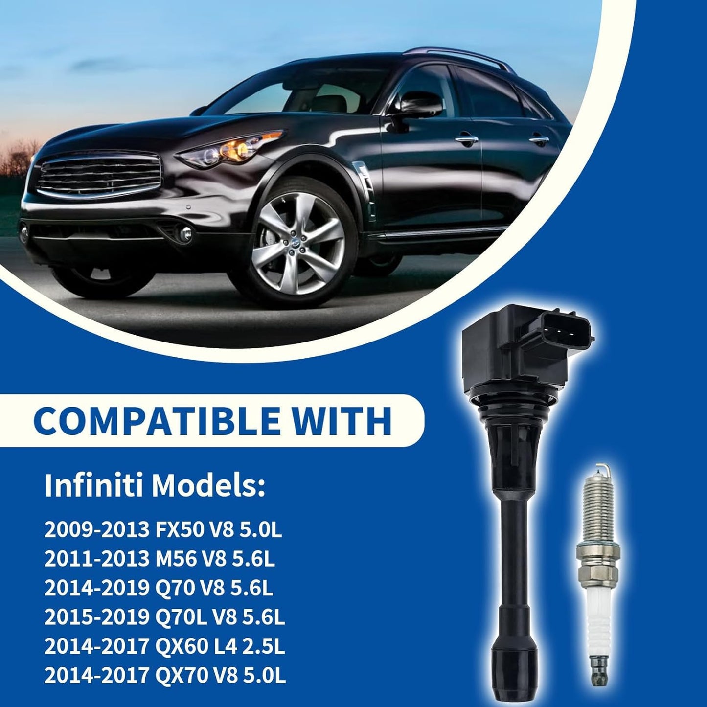 Set of 4 Ignition Coil Pack & Spark Plugs Compatible with Nissan 2007-2019 Altima/Rogue/Sentra L4 Compatible with Infiniti FX50/M56 V8 Replaces UF549 & 9029 Fix Misfire & Check Engine Light