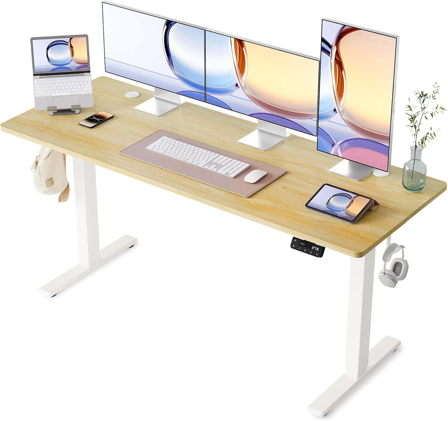 YIHAYO Electric Standing Desk, 48 x 24 Inches Stand Up Desk with Splice Board, Adjustable Height Desk, Computer Desk for Home Office, Black Frame/Rustic Brown Top