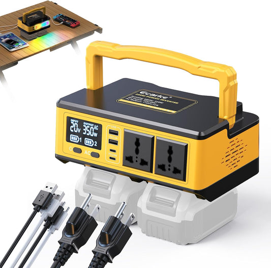 350W Power Inverter Compatible with DeWalt 20V Batteries: Ecarke Portable Power Outlet 2 AC Outlets 2 USB Phone Charger 2 Type-C, Generator DC 18V to AC 110V - Battery Adapter LED Light RGB Light