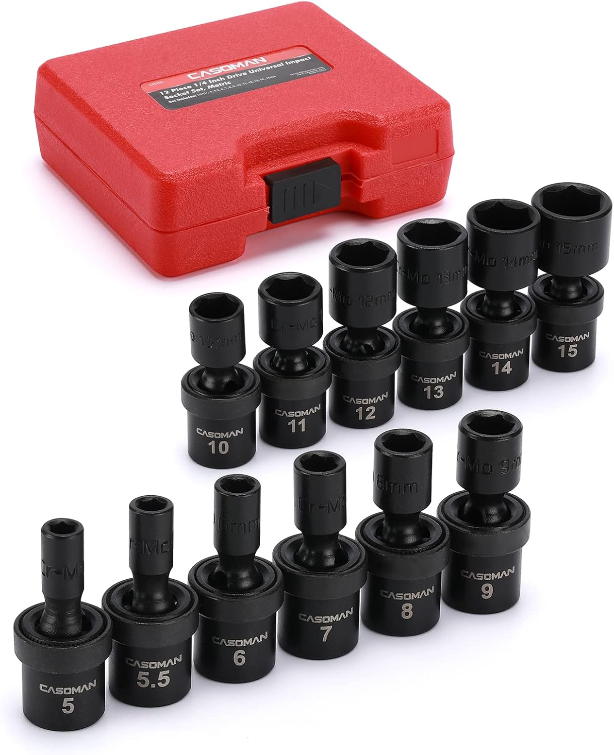 CASOMAN 10 PCS 1/2" Drive Deep Universal Impact Socket Set, Metric,10-19mm