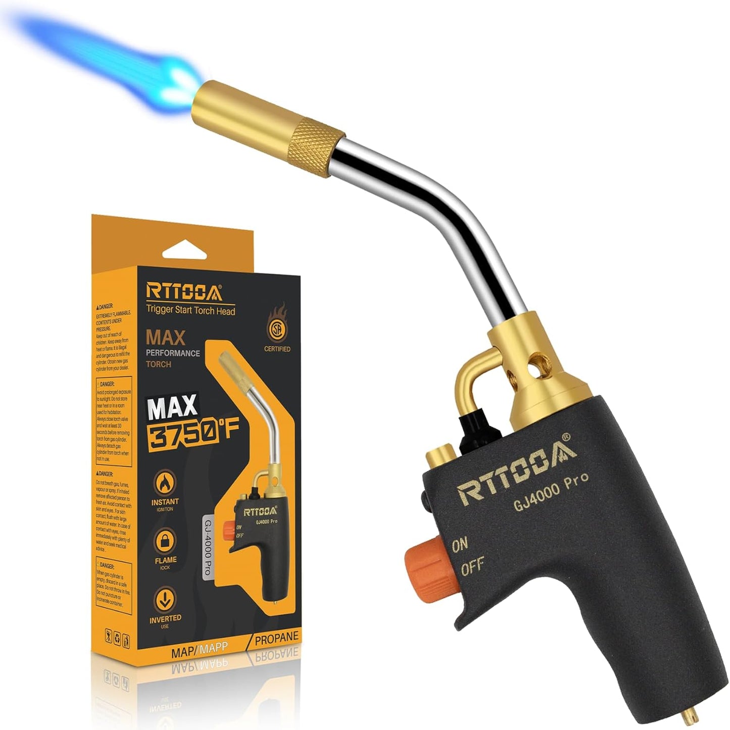 2 Packs High Intensity Propane Torch Head Adjustable, GJ-8000 Trigger Start Map/Mapp Gas Torch Kit with Self Ignition,Pencil Flame Welding Torch Fuel by MAPP, MAP/PRO（CSA Certified)