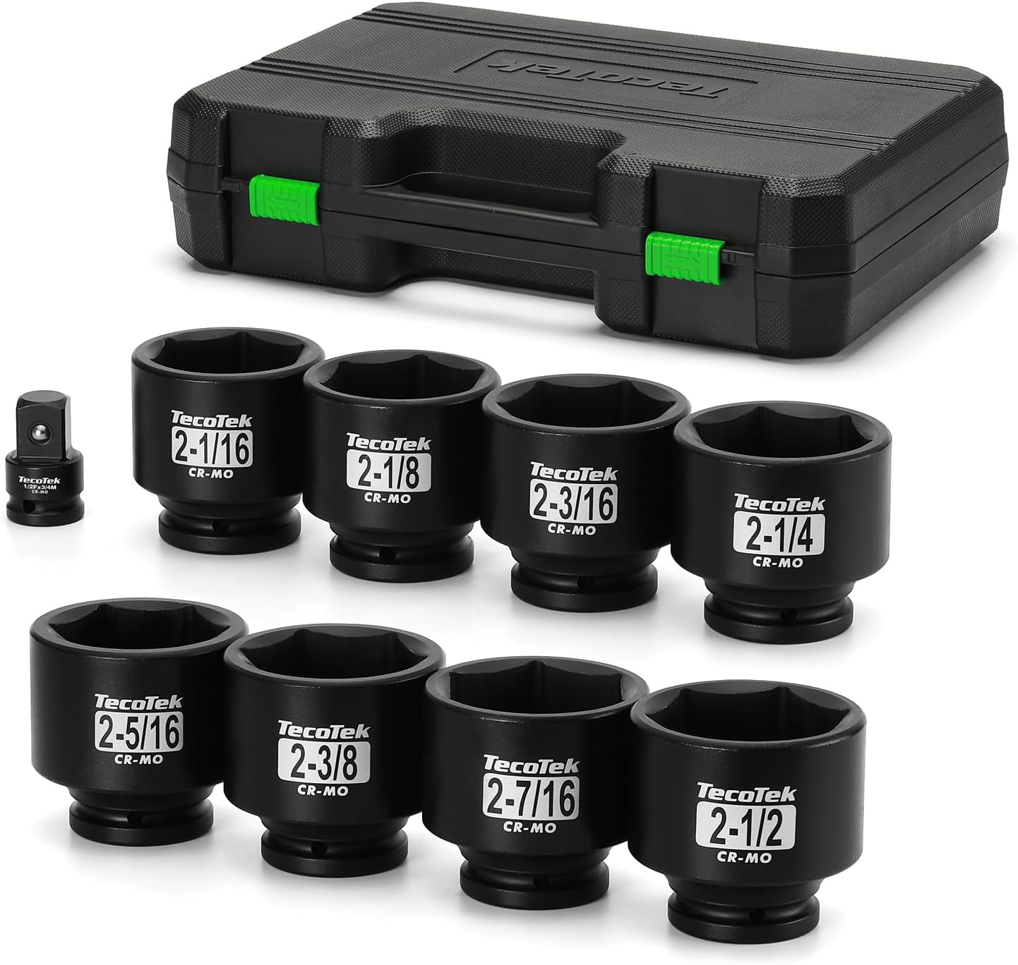 3/4" Drive Shallow 6-Point Impact Socket Set, 15-Piece Heavy Duty Impact Socket Set, CR-MO, Metric (17mm to 55mm), Enhanced Storage Case