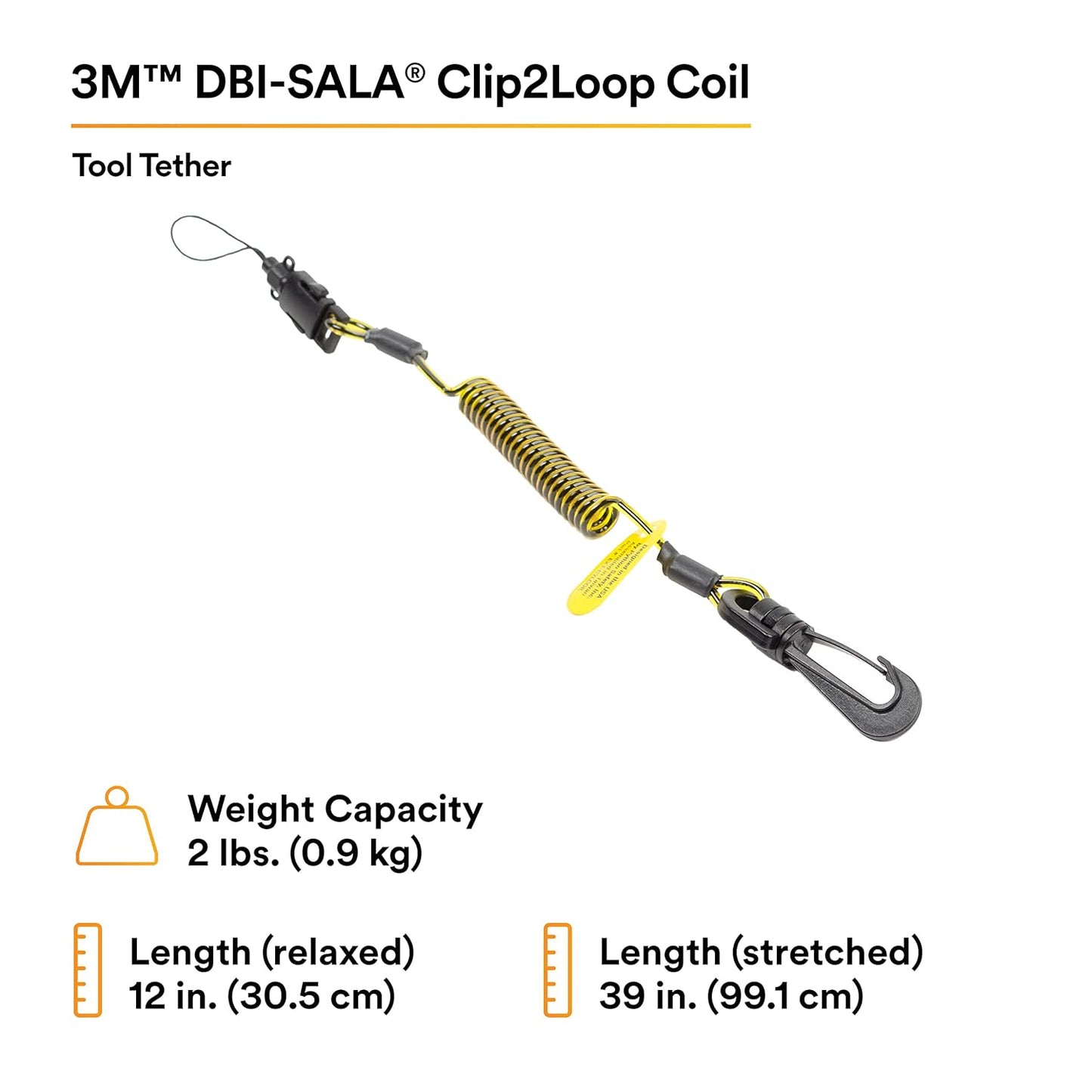 3M - EXT-C2LCOIL-10PK DBI-SALA Fall Protection For Tools,1500060,Clip2Loop Coil Tether For Small Objects, Swivel Snap For Any D-Ring Attachment, Side Release Loop,10-Pack