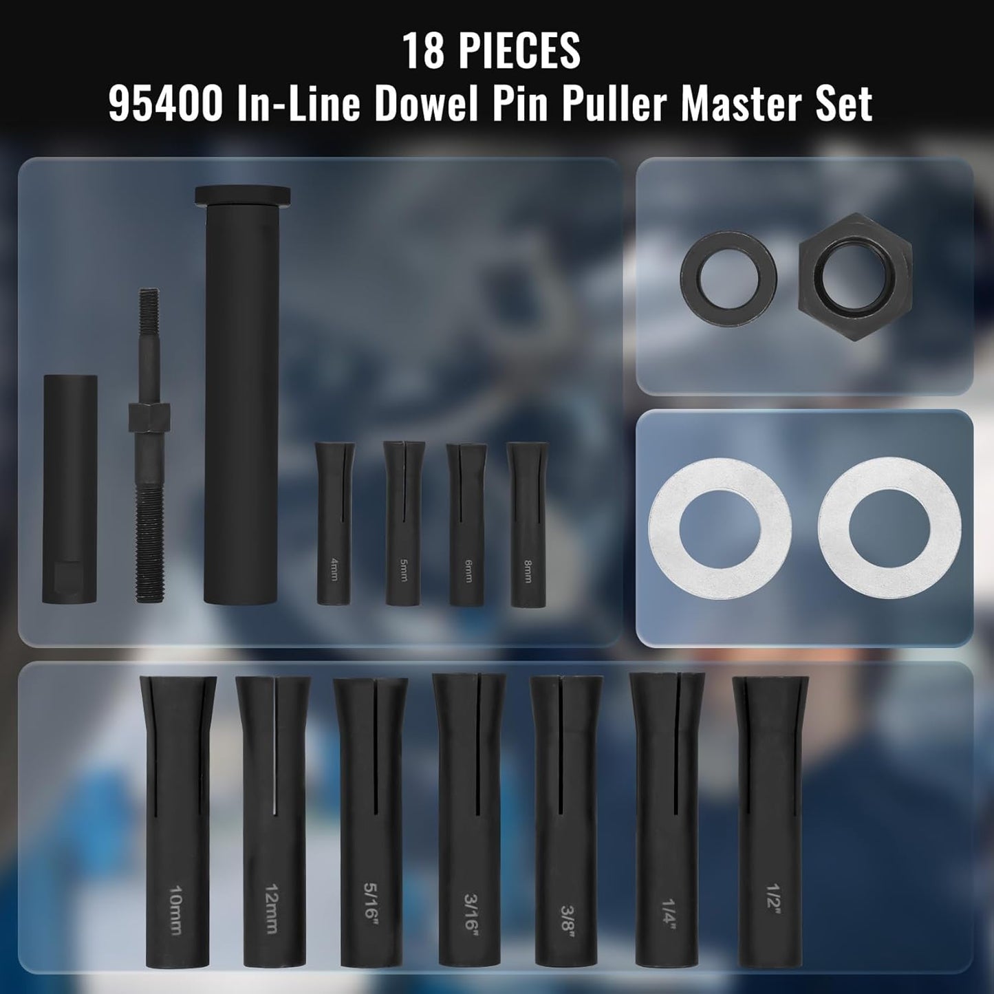 18pcs 95400 in-Line Dowel Pin Puller Master Set Includes Both SAE and Metric Collets,Efficient Dowel Pin Puller Tool Reducing Work and Potential Hand Injuries