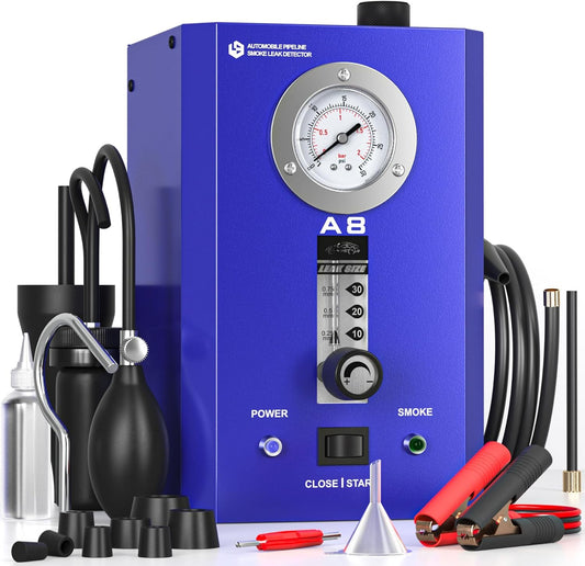 Automotive Smoke Machine Leak Detector, EVAP Smoke Machine Leak Tester for All 12V DC Vehicles in Vacuum, Fuel Diagnostic Pipe System, Built-in Air Pump and Pressure Gauge, Flow Meter Dual Mode