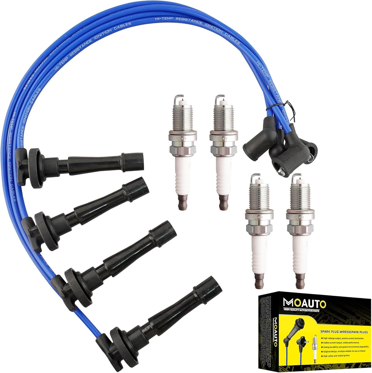 Set of 4 PCS Iridium Spark Plugs with Wire Set 32702-P0A-A00 8028 RC-HE73 671-4179 Compatible with Honda Accord Civic Acura Odyssey CL Isuzu Oasis - L4 2.3L 2.2L 1.6L