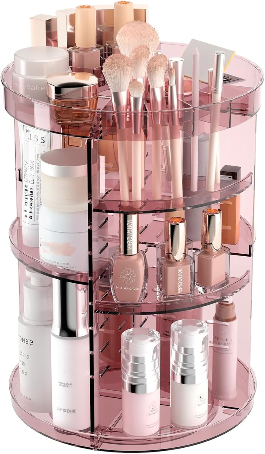 Rotating Makeup Organizer, DIY 8 Adjustable Layers Spinning Skincare Organizer, Cosmetic Display Case with Brush Holder Perfume Tray, Multi-Function Storage Carousel for Vanity Bathroom Countertop