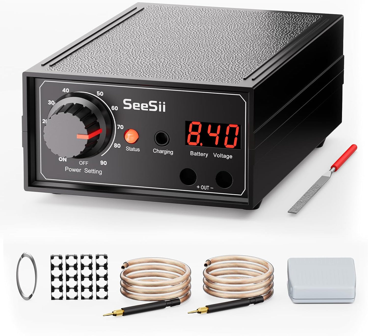 SEESII Battery Spot Welder: Battery Welder Kit for 0.1-0.3mm Nickel Strip Welding, Spot Welder for Lithium Battery, 10-90 Gears, Foot Pedal Control, Dual Pulse, Ideal for 18650 Battery DIY