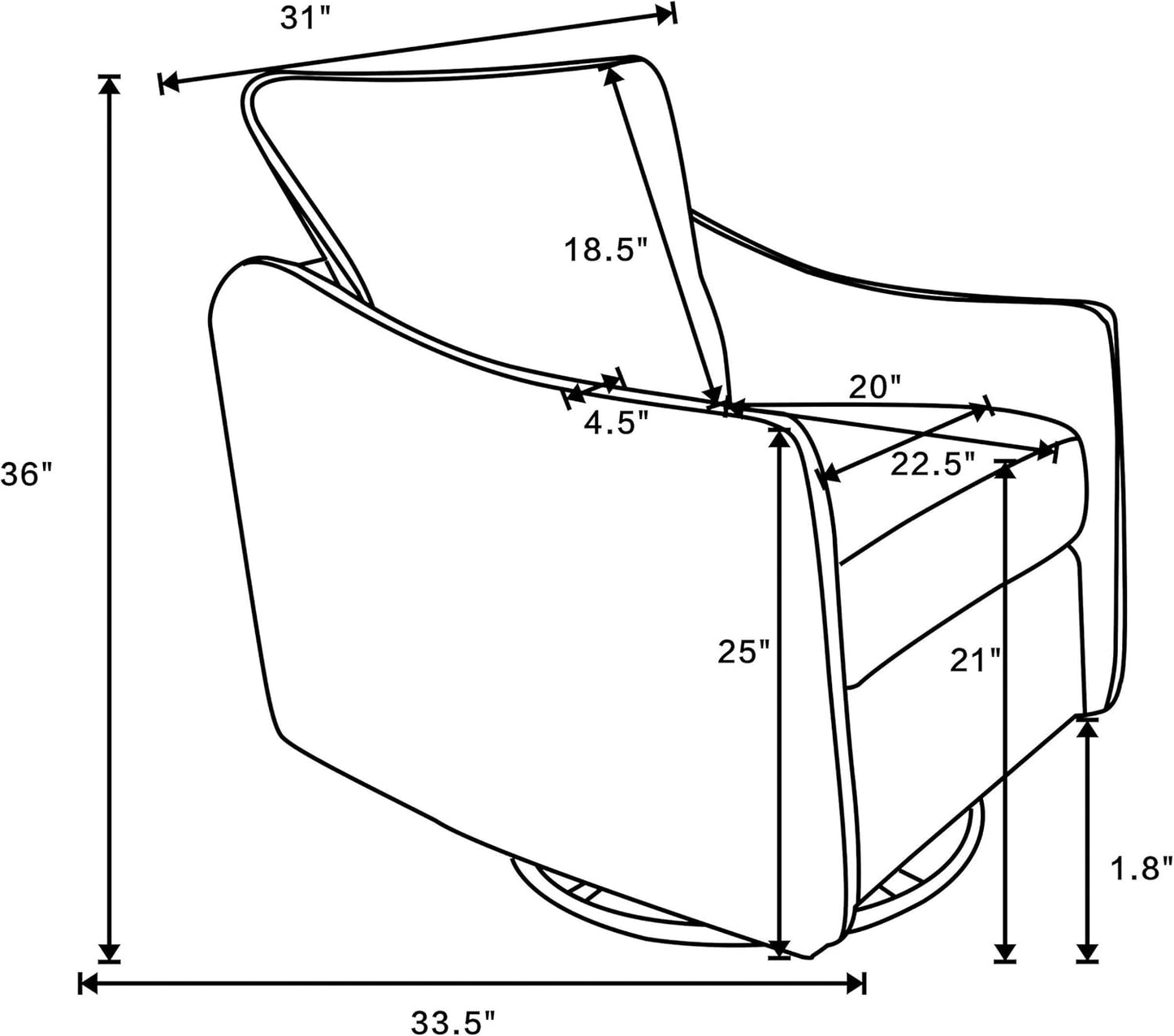 Coaster Home Furnishings - Madia - Upholstered Accent Chair with Sloped Arms, 360-Degree Swivel Base and Padded Cushion - Living Room - Charcoal - 903393