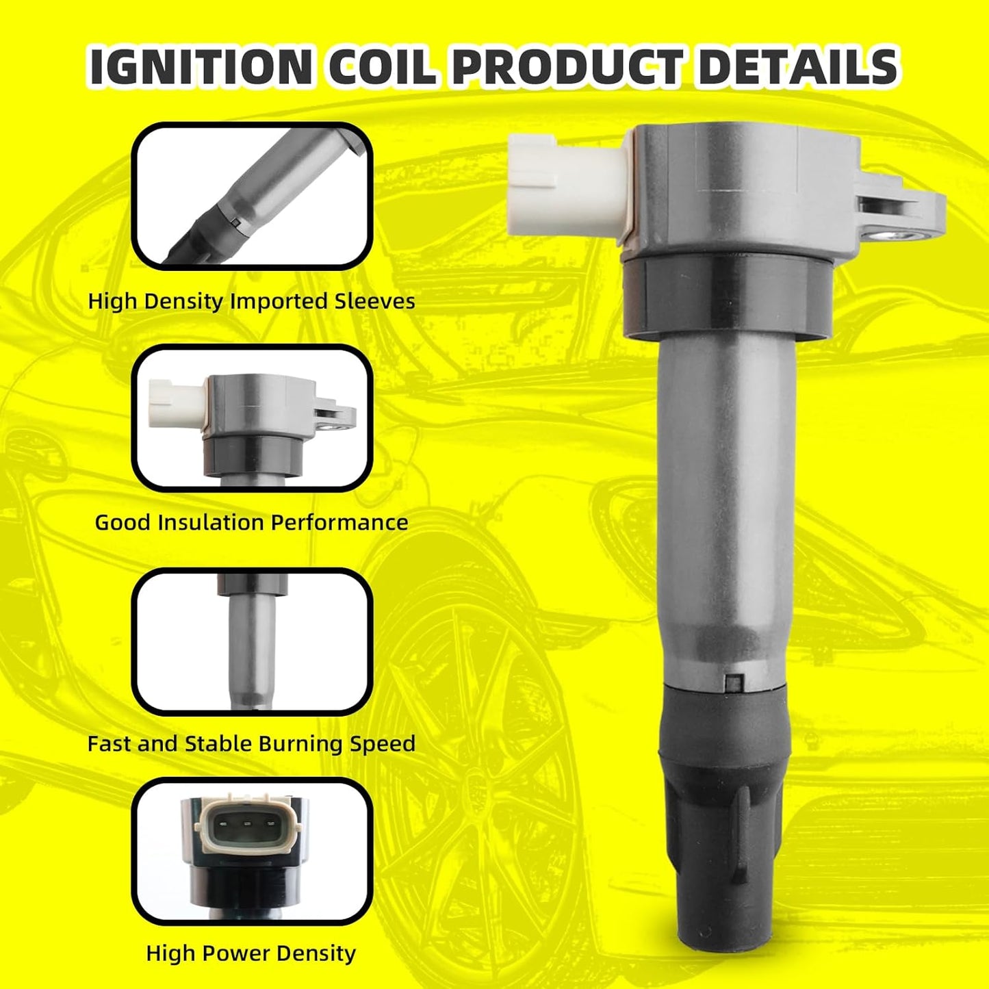Set of 3 Ignition Coils Pack UF681 1321580003 & 3 PCS Iridium Spark Plugs Compatible with 2005-2015 Smart Fortwo 1.0L 0.8L Electric