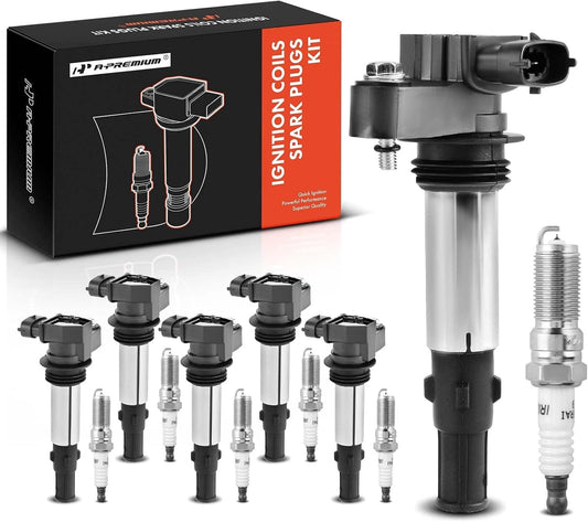 A-Premium Ignition Coils and Spark Plugs Kits Compatible with Chevrolet Traverse 2009 & GMC Acadia 2009 & Buick LaCrosse/Allure 2005-2008, Enclave 2009 & Cadillac CTS 2004-2009, SRX, STS 6-PC Set