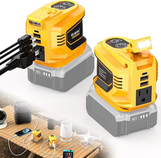 200W Portable Power Inverter Compatible with Dewalt 20V,Ecarke Outdoor Generato Battery Converter with 2 USB&amp;LED&amp;AC Battery Powered Outlet (2PC Compatible with DeWalt 20V)