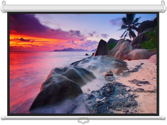 4:3/16:9 HD Manual Retractable Drop-Down Projector Screen, Wall-Mounted with Auto-Lock, for Home Theater, Office, Education(60inch 16:9)