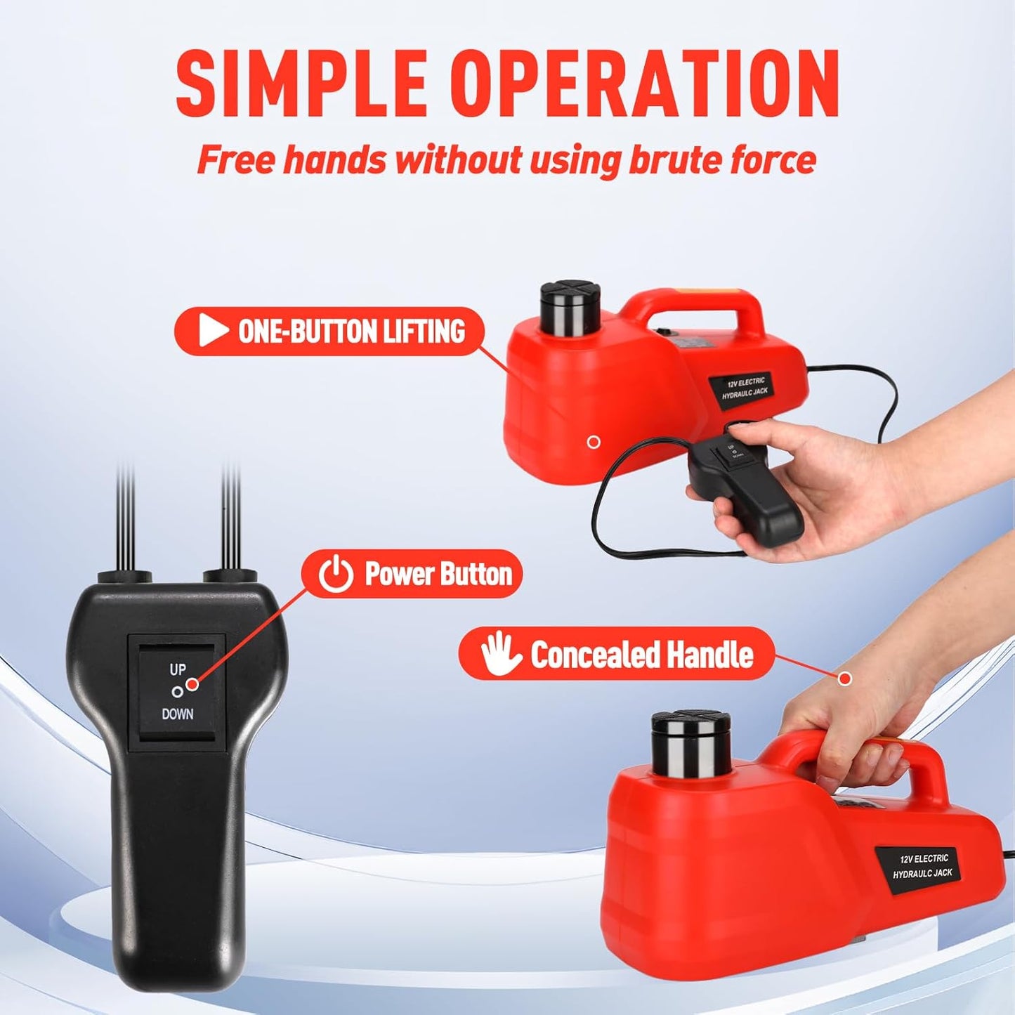 ROGTZ Electric Hydraulic Car Jack Kit 5 Ton 12V Ultra-Portable Auto Car Lift with 17.7 Inch Range for SUV Sedan Truck Repair Floor Jack for Tire Change Lightweight for Easy Storage