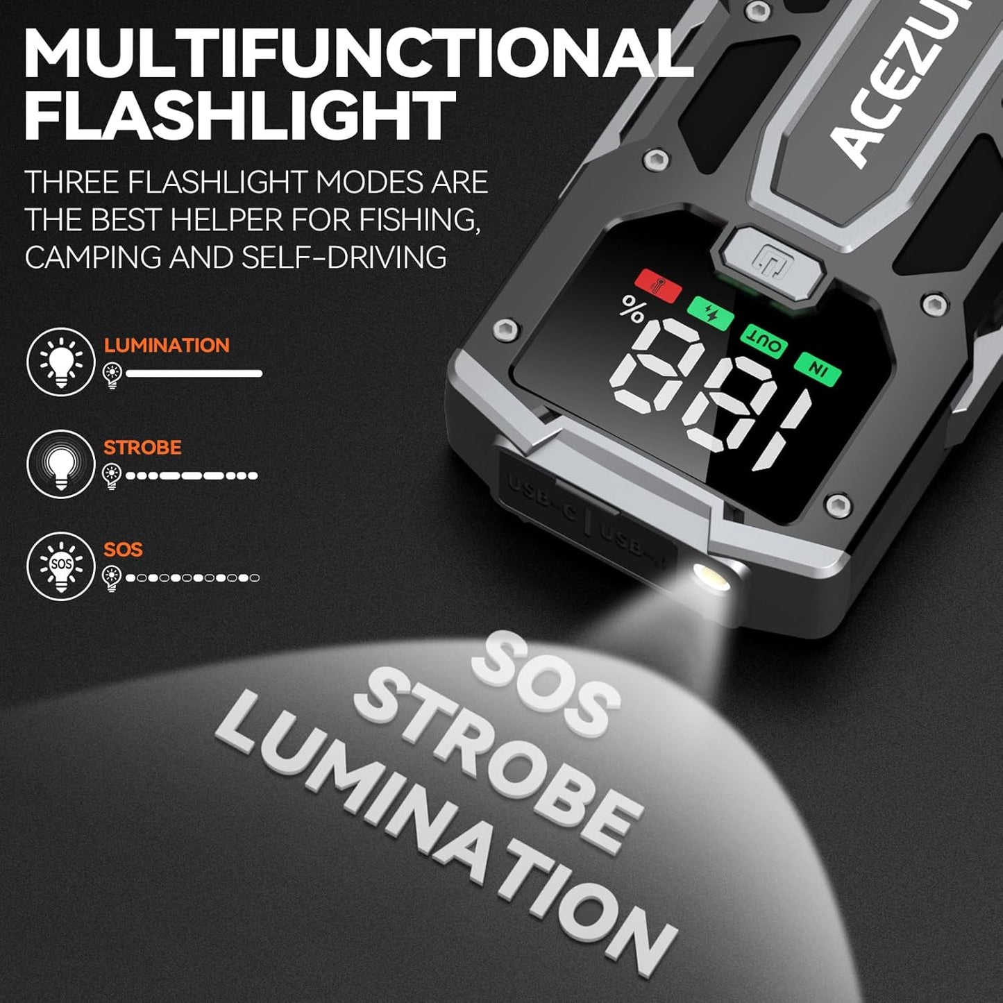 Car Jump Starter,12V 8-in-1 Jump Starter Battery Pack 3000A, Up to 7.0L Gas & 5.5L Diesel Engines Quick Charge 3.0 Power Bank Jumper Cable with LED,Large Screen