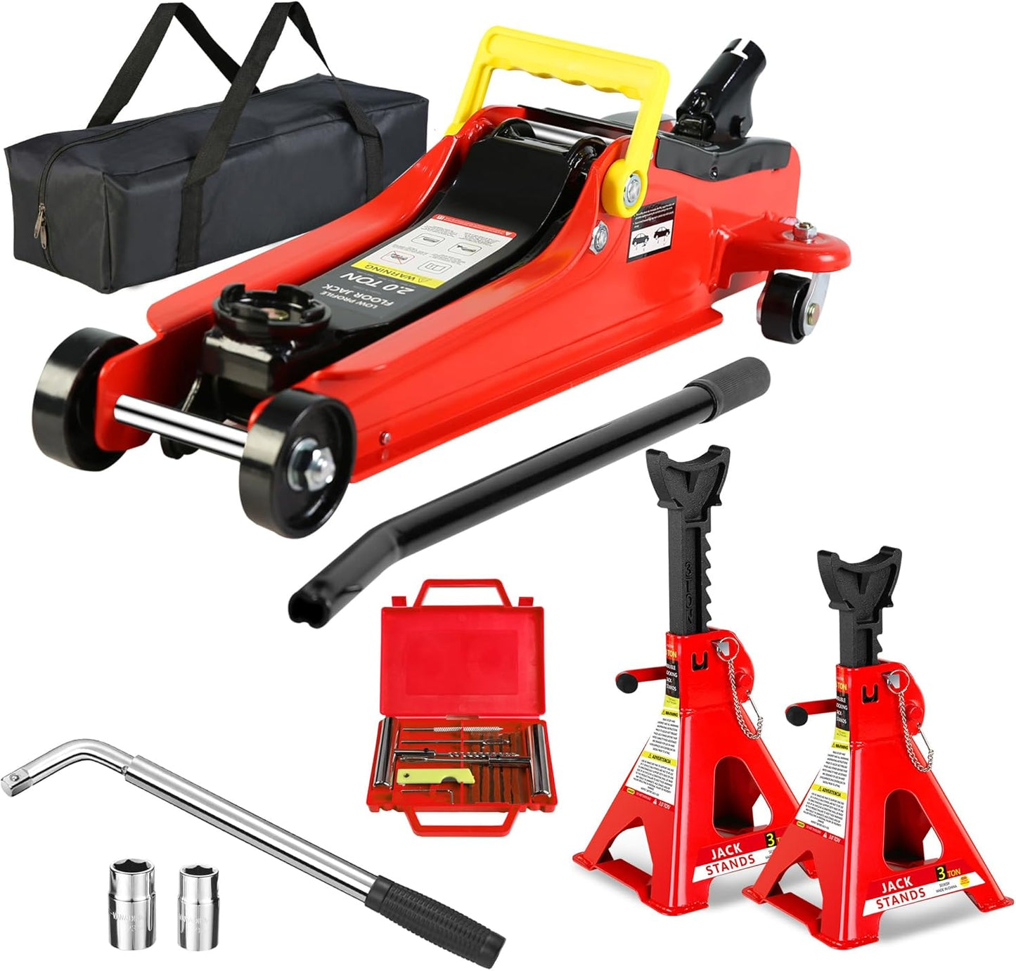 3 Ton Low Profile Floor Jack, Professional Low Profile Hydraulic Jack, Heavy Duty Steel Racing Floor Jack with Dual Piston Quick Lift Pump, 3 Ton (6,600 lb) Capacity, Lift Range 3.3"-18.5"