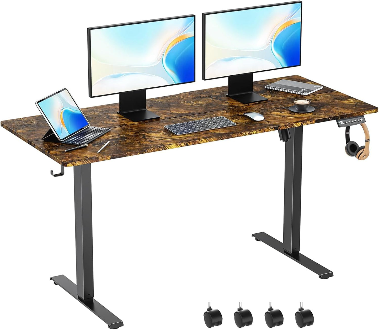 63 x 28 Inch Electric Standing Desk Adjustable Height,Sit Stand Up Desk with Wheels,Home Office,Rising Desk,Computer Workstation, Gaming Work (Spliced Desktop,White)
