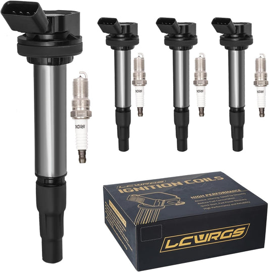 Set of 4 Ignition Coil Pack and Spark Plugs Fits for 1.8 Toyota Corolla Prius Matrix 2009 2010 2011 2012 2013 2014 2015 2016 2017 Spark Plugs Coils 1.8L Replaces UF596 UF619 9091902258