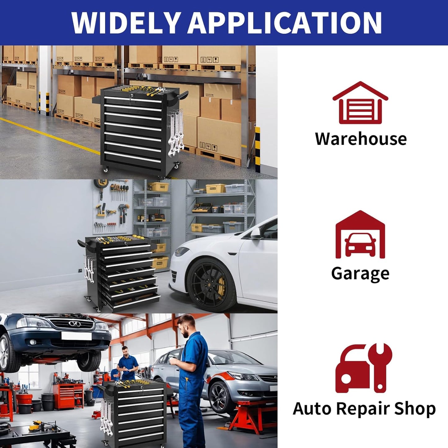 Rolling Tool Chest 7 Drawers, Metal Tool Box with Wheels Lockable Garage Storage Cabinets Sliding Tool Drawer Cart Toolbox Organization Workbench for Workshop Warehouse Repair Shop