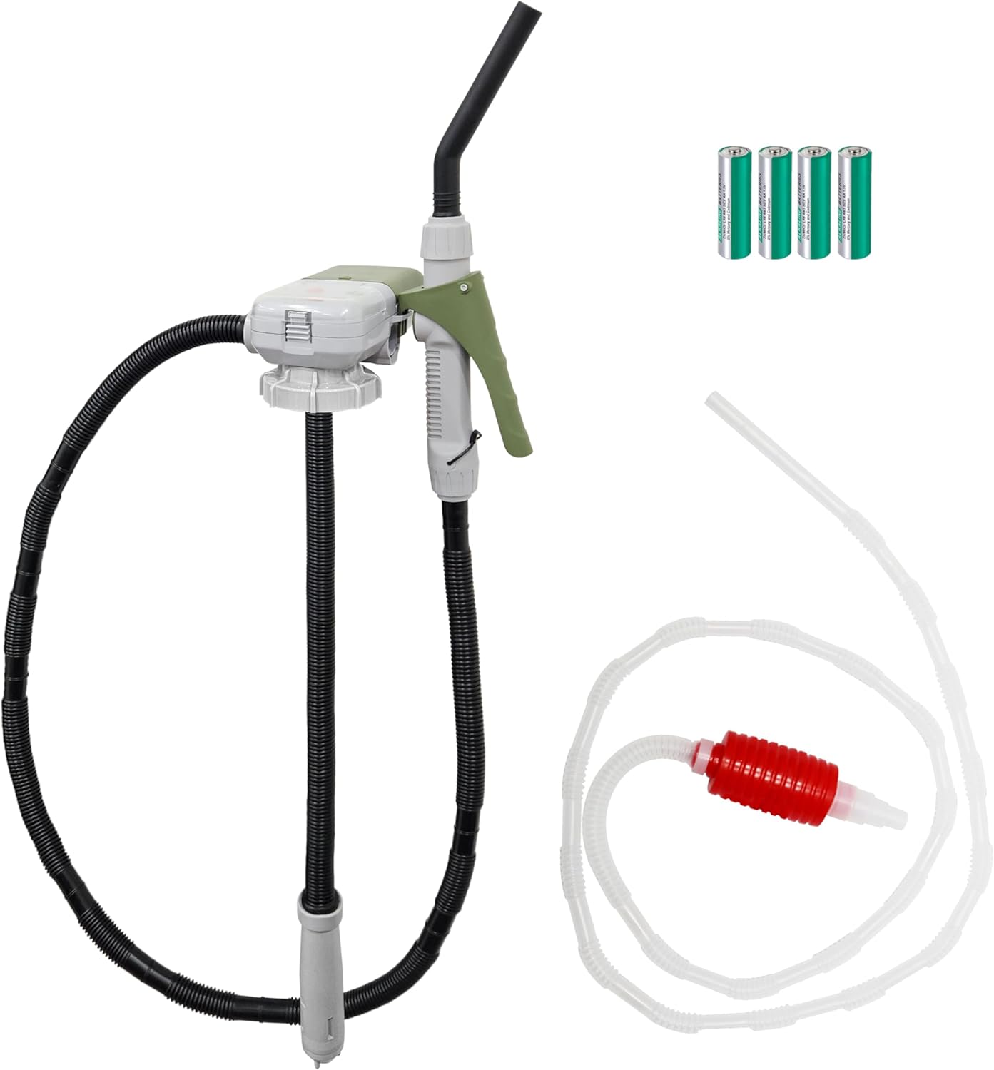 [LITE DELIGHT] Transfer Pump w/Auto-Stop Overfill Protection for Fuel, Water & More, 2.4 GPM, AA Battery Included, Ergonomic Nozzle, Universal & VP Racing Can Adapters, 51” Hose, PLUS a Manual Siphon