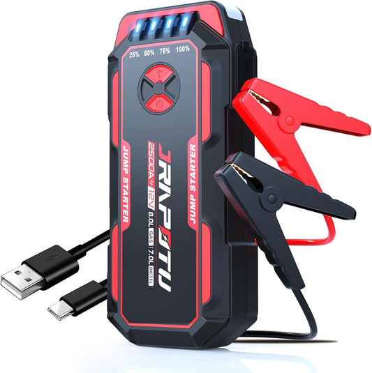 Car Jump Starter, 2500A Peak Jump Box,Battery Jumper Starter Portable,12V Car Starter Jump Box for 8.0L Gas and 7.0L Diesel Cars with USB Ports，LED Flashlight
