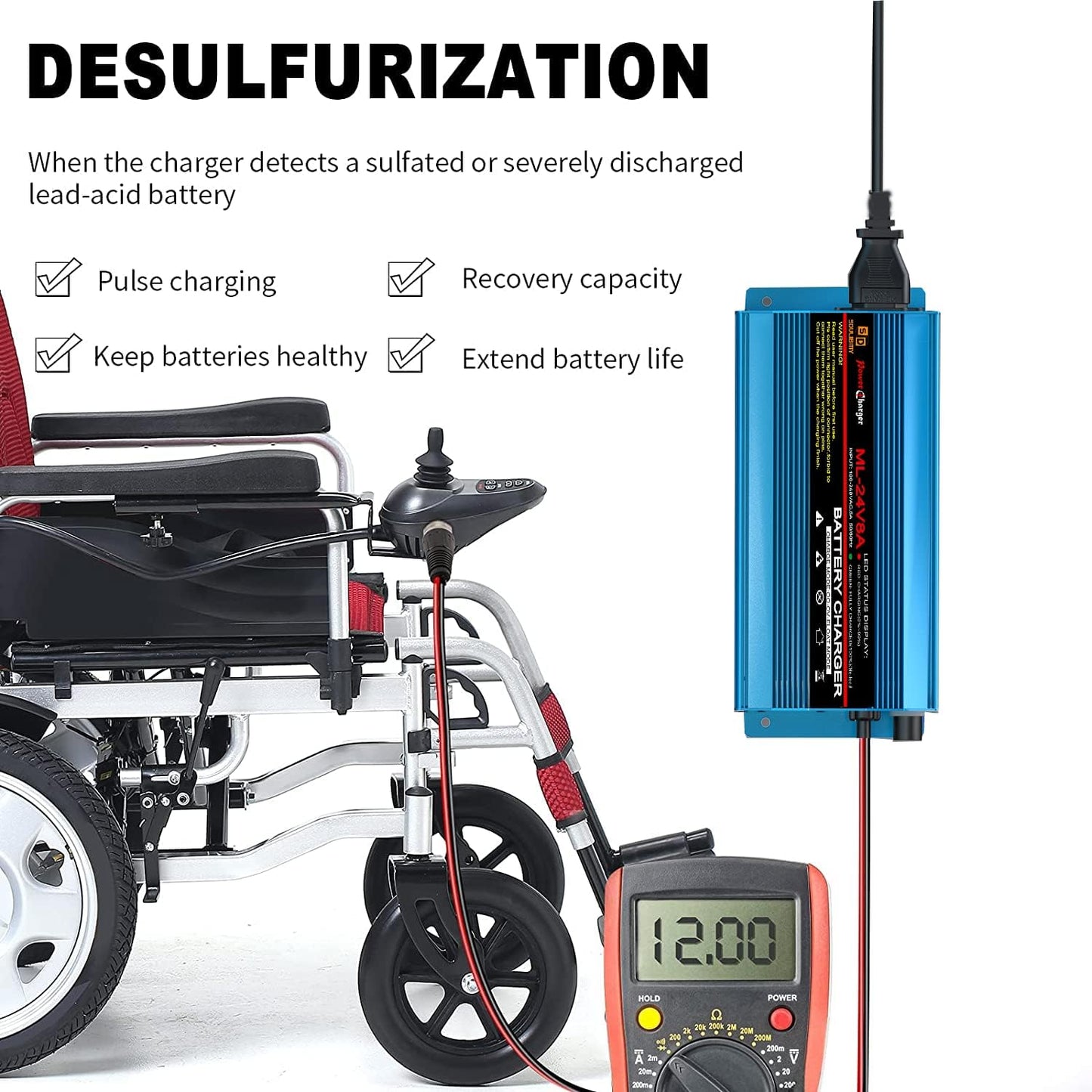24V 8Amp Battery Charger, Automatic Smart Lead-Acid Battery Trickle Charger Maintainer with XLR Connector for Wheelchair, Sealed AGM Battery,Car Boat,Lawn Mower
