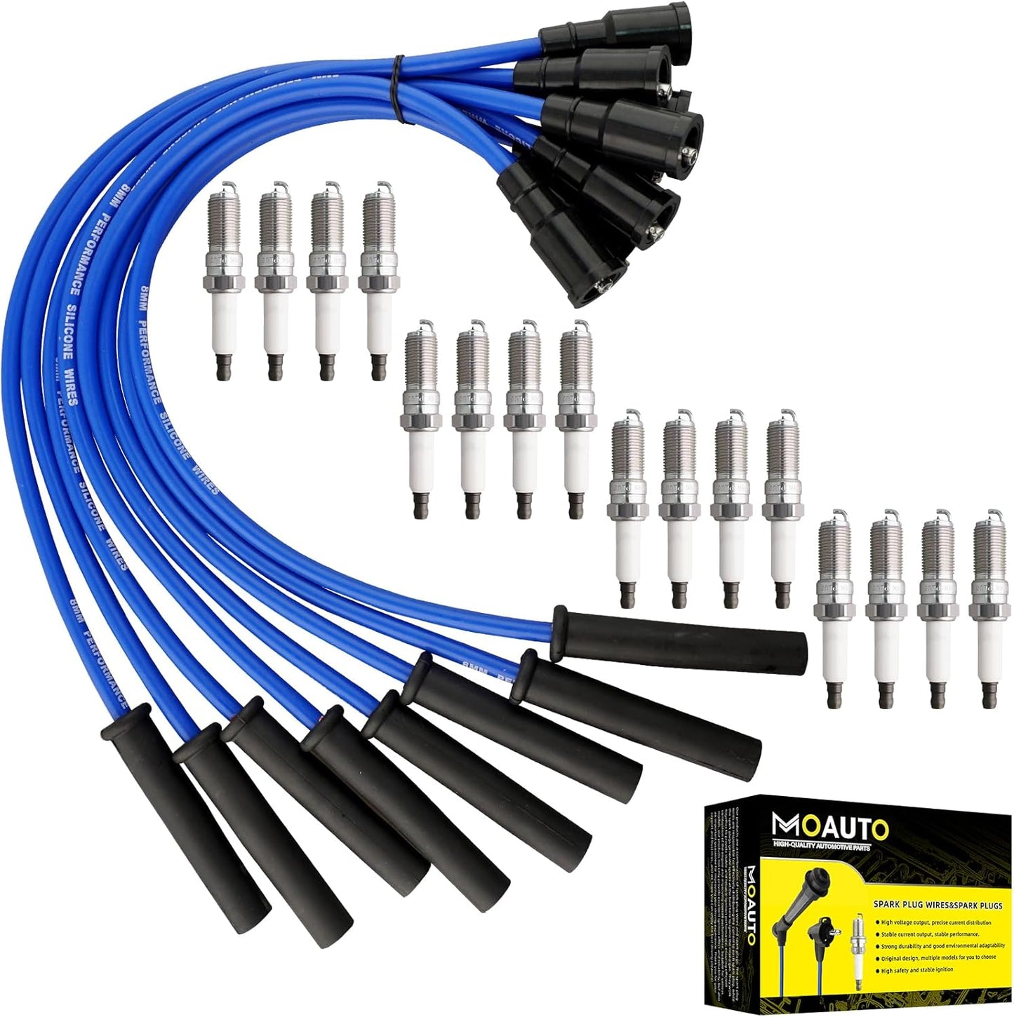 Set of 4 PCS Iridium Spark Plugs with Wire Set 32702-P0A-A00 8028 RC-HE73 671-4179 Compatible with Honda Accord Civic Acura Odyssey CL Isuzu Oasis - L4 2.3L 2.2L 1.6L