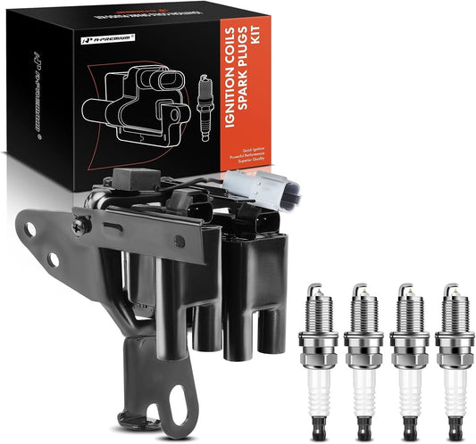 A-Premium 1x Ignition Coil Pack and 4x Iridium Spark Plugs Compatible with Hyundai Elantra 2001-2002, 2.0L