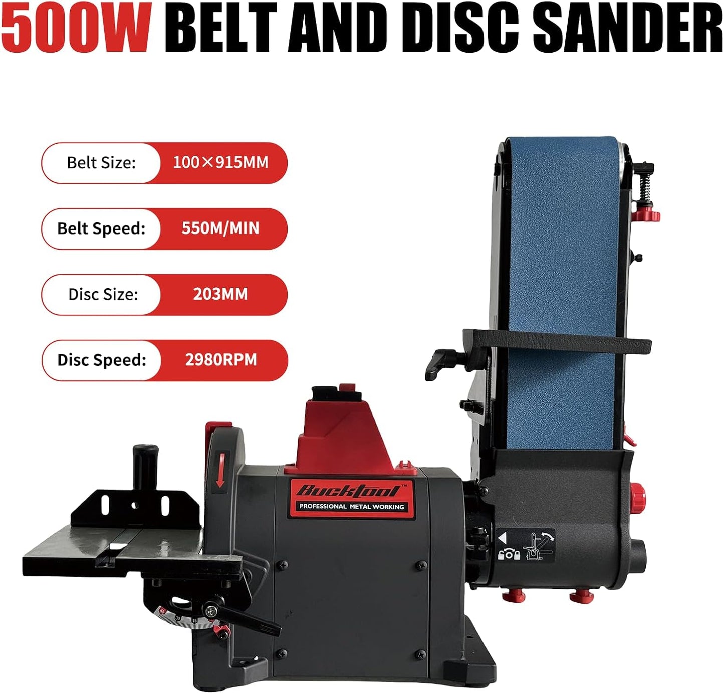 BUCKTOOL Pro 1HP Bench Belt Sander for Metal Working, 4 x 36 in Belt and 8 in Disc Sander with 1HP Direct-drive Motor, Benchtop for Metalworking, BD4801-M